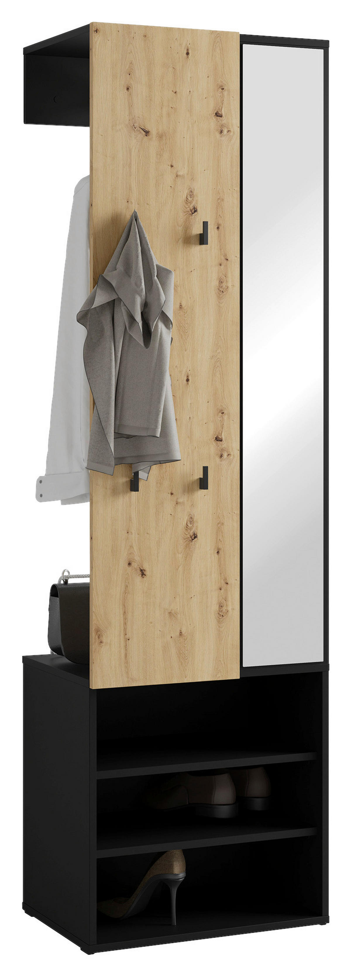 Garderobenset ANDORRA Eiche schwarz B/H/T: ca. 55x187,5x40,5 cm ANDORRA - Eiche/schwarz (55,00/187,50/40,50cm) - byLIVING