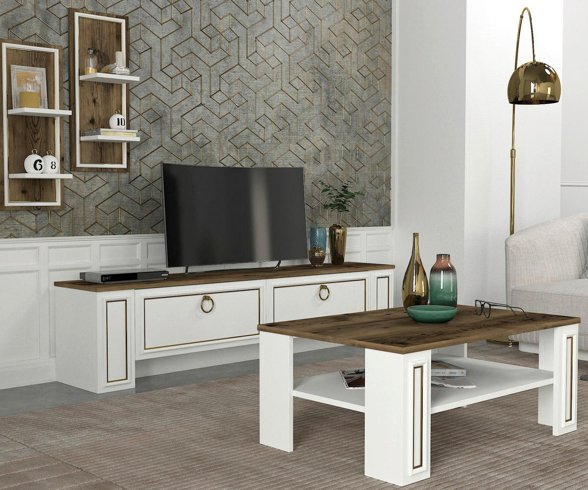 Couchtisch Sansa weiß walnuss Nachbildung B/H/T: ca. 90x38x60 cm Sansa - weiß/walnuss (90,00/38,00/60,00cm) - moebel17