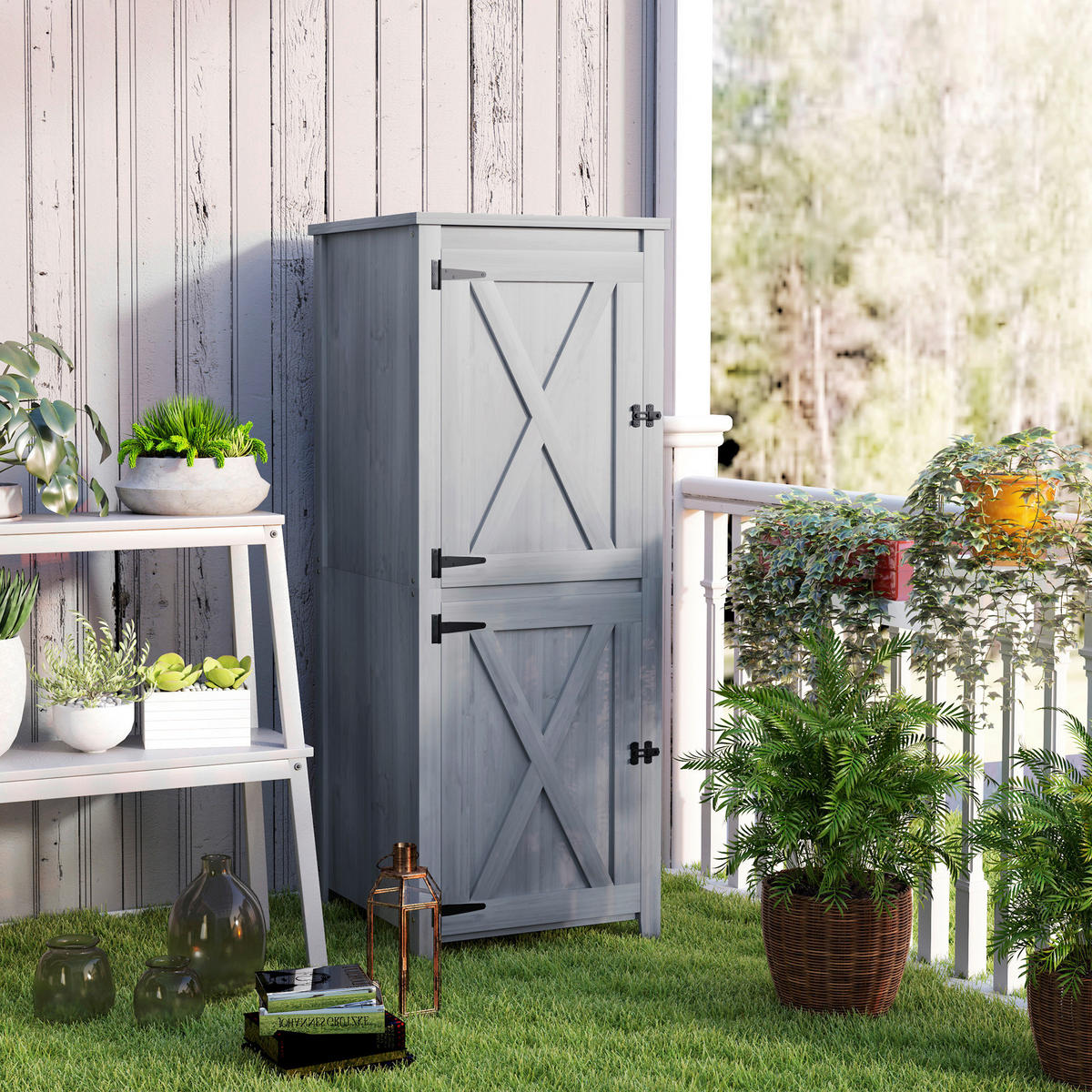 Outsunny Gartenschrank Gartenschrank - hellgrau (60,00/60,00/160,00cm) - Outsunny