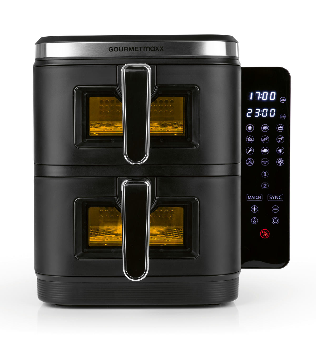 GOURMETmaxx Heißluftfritteuse schwarz Kunststoff B/H/L: ca. 28,6x35,5x44,3 cm ca. 5 l Doppel-Heißluftfritteuse 16509 - schwarz (44,30/28,60/35,50cm) - GOURMETmaxx