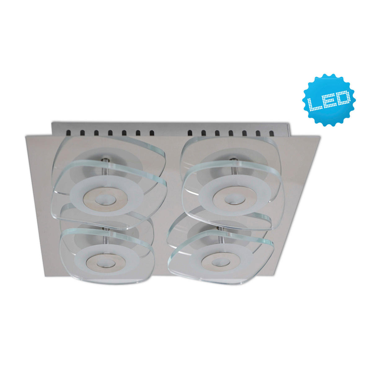 Näve Leuchten LED-Wand- und Deckenleuchte Lucca NV1190959 silber Metall Glas B/H/L: ca. 31x7x31 cm null 4 Brennstellen LED Wand- und Deckenleuchte "Lucca" - silber (31,00/31,00/7,00cm) - Näve Leuchten