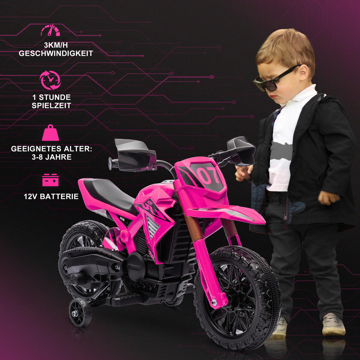 AIYAPLAY Kindermotorrad rosa B/H/L: ca. 57x62x105 cm Kindermotorrad - rosa (105,00/57,00/62,00cm) - AIYAPLAY
