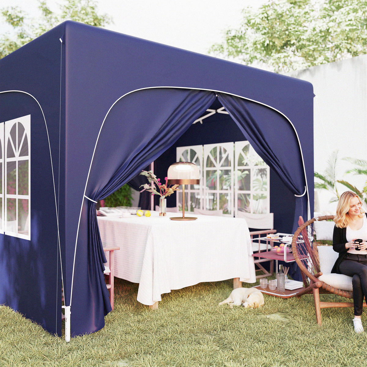 Outsunny Pavillon blau Polyester B/H/L: ca. 300x273x300 cm Pavillon - blau (300,00/300,00/273,00cm) - Outsunny
