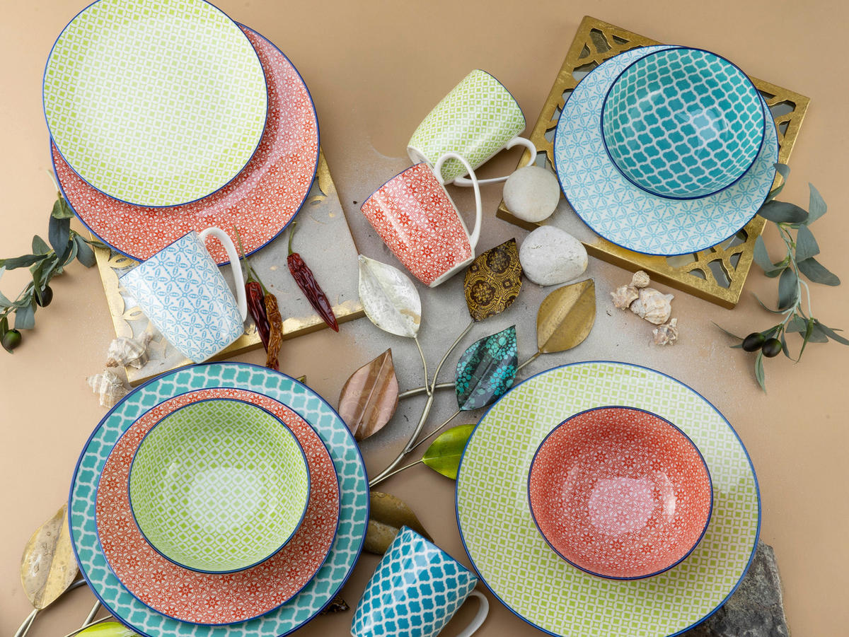 CreaTable Kombiservice Mediterran multicolor Steinzeug 16 tlg. Mediterran - multicolor - CreaTable
