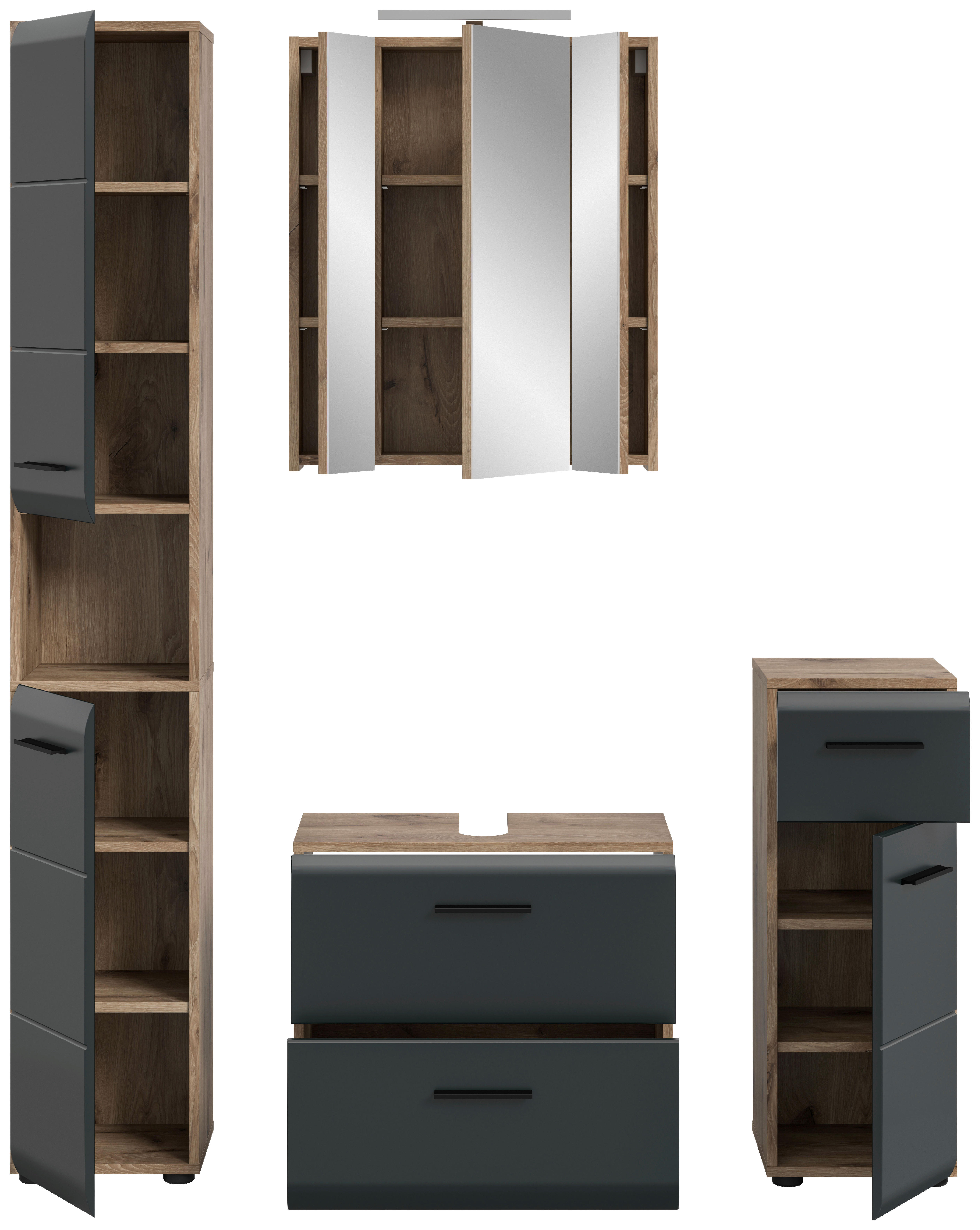 Badezimmer-Set Ice Nox Oak Nachbildung schwarz matt B/H/T: ca. 150x185x46 cm Ice - schwarz (150,00/185,00/46,00cm) - xonox.home