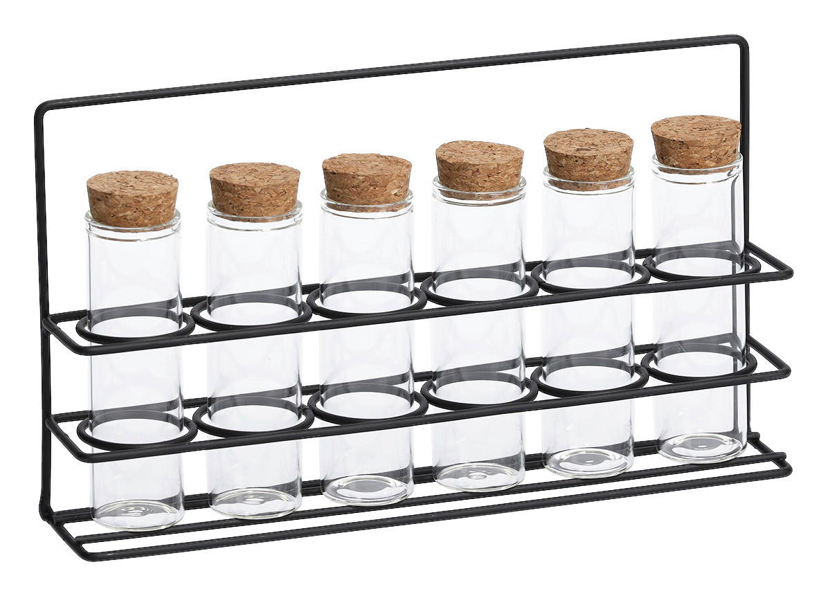 Zeller Gewürzständer-Set schwarz Glas B/H/L: ca. 4,5x14x24,2 cm Gewürzständer-Set_7-tlg. - schwarz (24,20/4,50/14,00cm) - Zeller