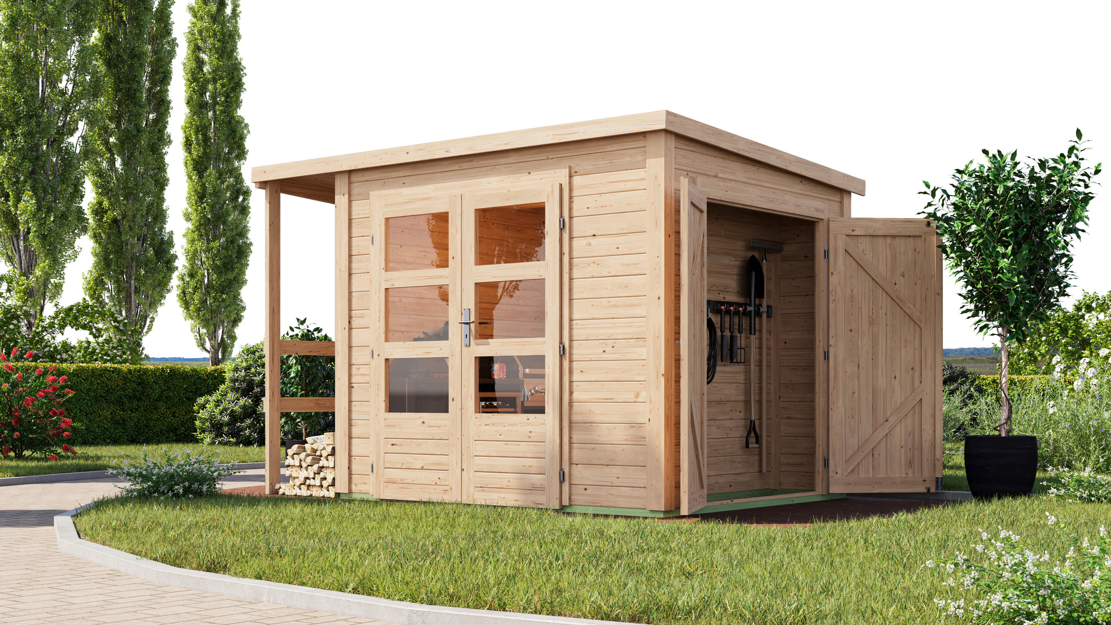 Karibu Gartenhaus Fabi natur B/H/L: ca. 204x230x244 cm Fabi - natur (244,00/204,00/230,00cm) - Karibu