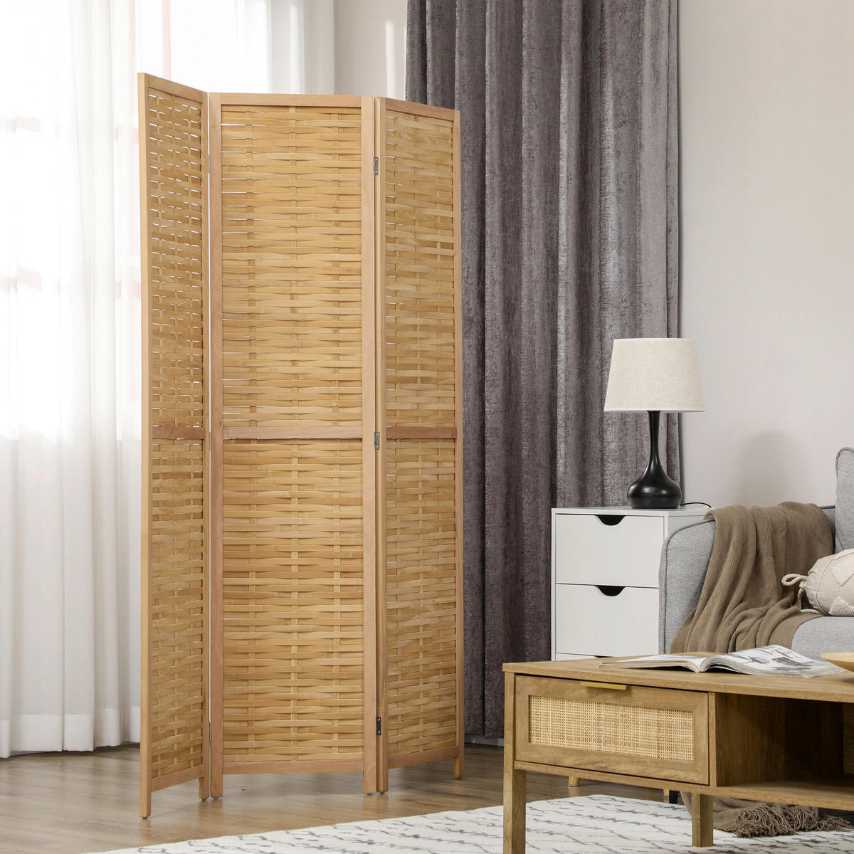 HOMCOM Paravent natur Bambus B/H/L: ca. 1,8x120x170 cm Paravent - natur (170,00/1,80/120,00cm) - HOMCOM