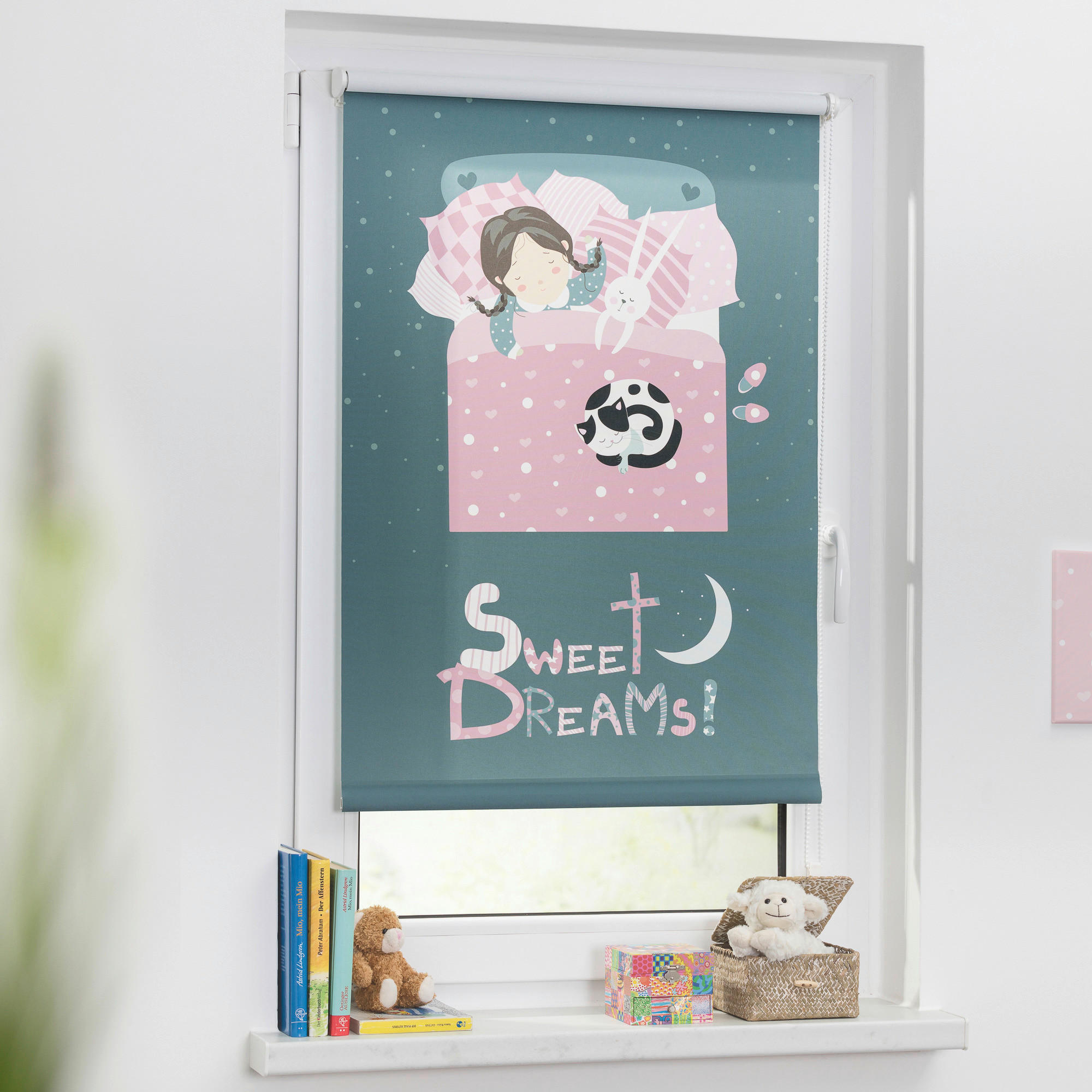LICHTBLICK Verdunkelungsrollo Sweet Dreams grau B/L: ca. 70x150 cm Sweet Dreams - rosa/grau (70,00/150,00cm) - LICHTBLICK