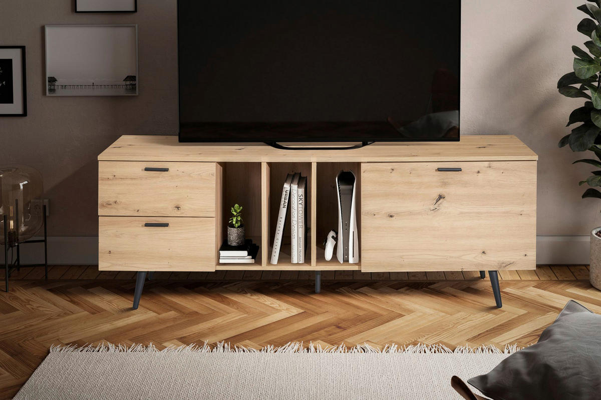 Lowboard Eiche Optik B/H/T: ca. 150x55x40 cm TV & Lowboard - Eiche (150,00/55,00/40,00cm) - Wohnling