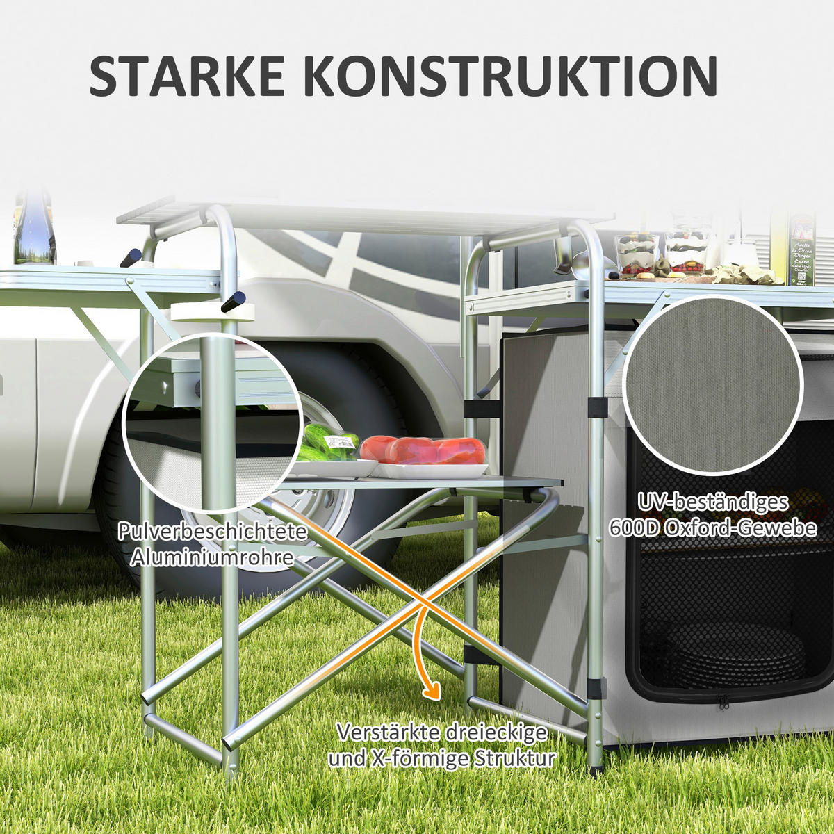 Outsunny Camping Küche B/H/L: ca. 48x119x144 cm Camping Küche - silber (144,00/48,00/119,00cm) - Outsunny