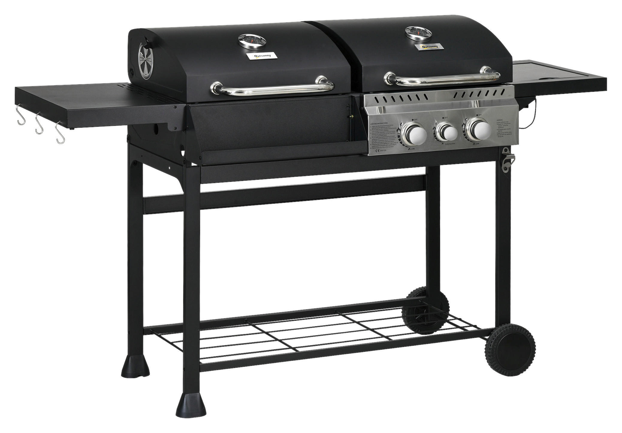 Outsunny Gas-/Kohlegrill Edelstahl B/H/L: ca. 53x101x161 cm Gas-/Kohlegrill - schwarz (161,00/53,00/101,00cm) - Outsunny