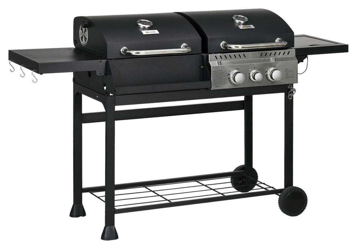 Outsunny Gas-/Kohlegrill Edelstahl B/H/L: ca. 53x101x161 cm Gas-/Kohlegrill - schwarz (161,00/53,00/101,00cm) - Outsunny