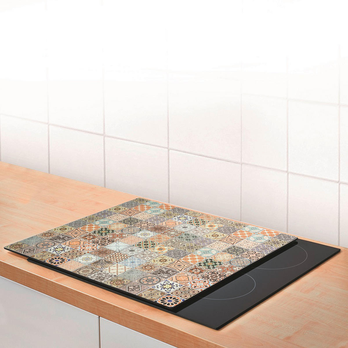 Zeller Herdblende-/Abdeckplatte Mosaik beige Glas B/H/L: ca. 50x0,8x56 cm Mosaik - beige/graublau (56,00/50,00/0,80cm) - Zeller