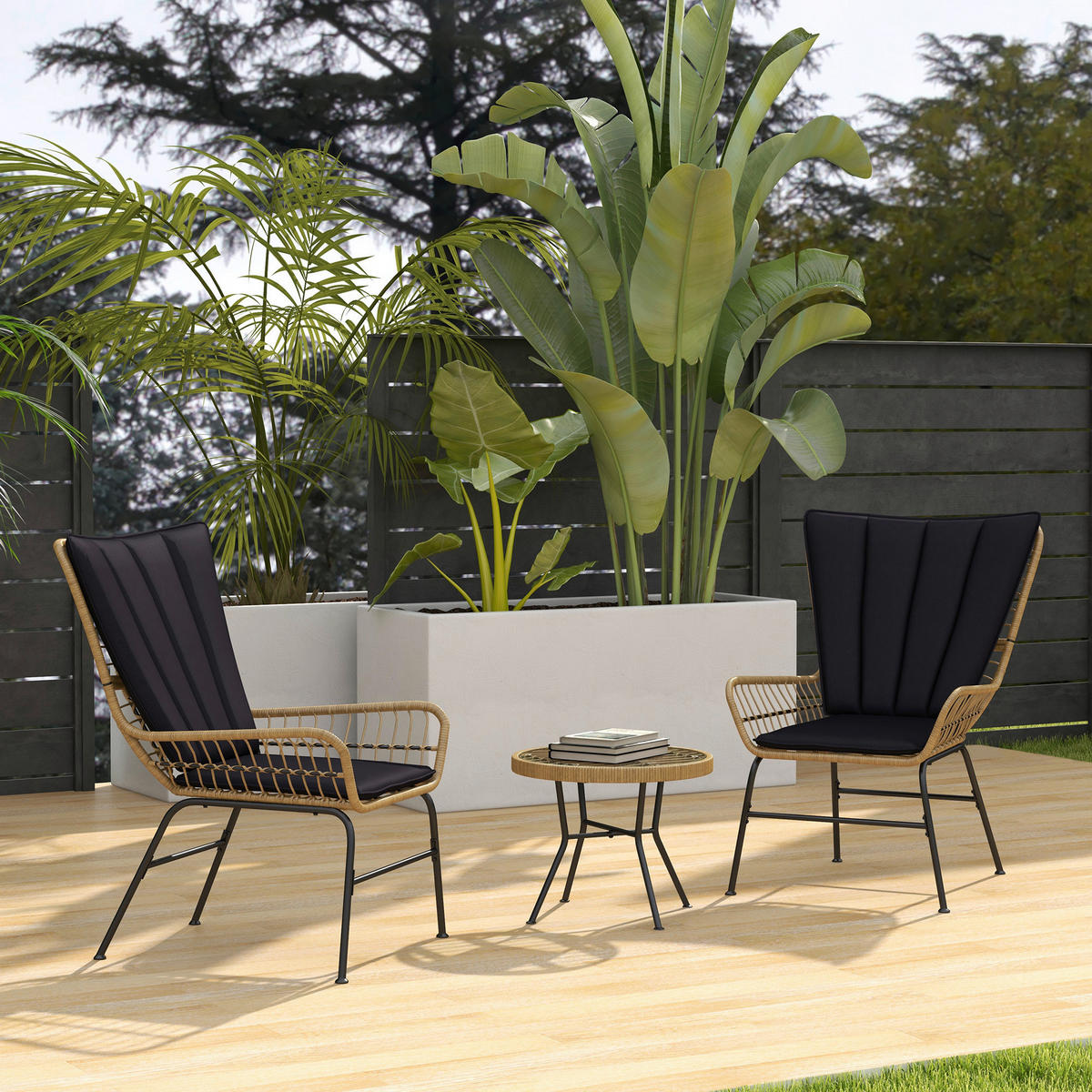 Outsunny Bistro-Set schwarz Polyrattan B/H/L: ca. 68x95x78 cm Bistro-Set - schwarz (78,00/68,00/95,00cm) - Outsunny