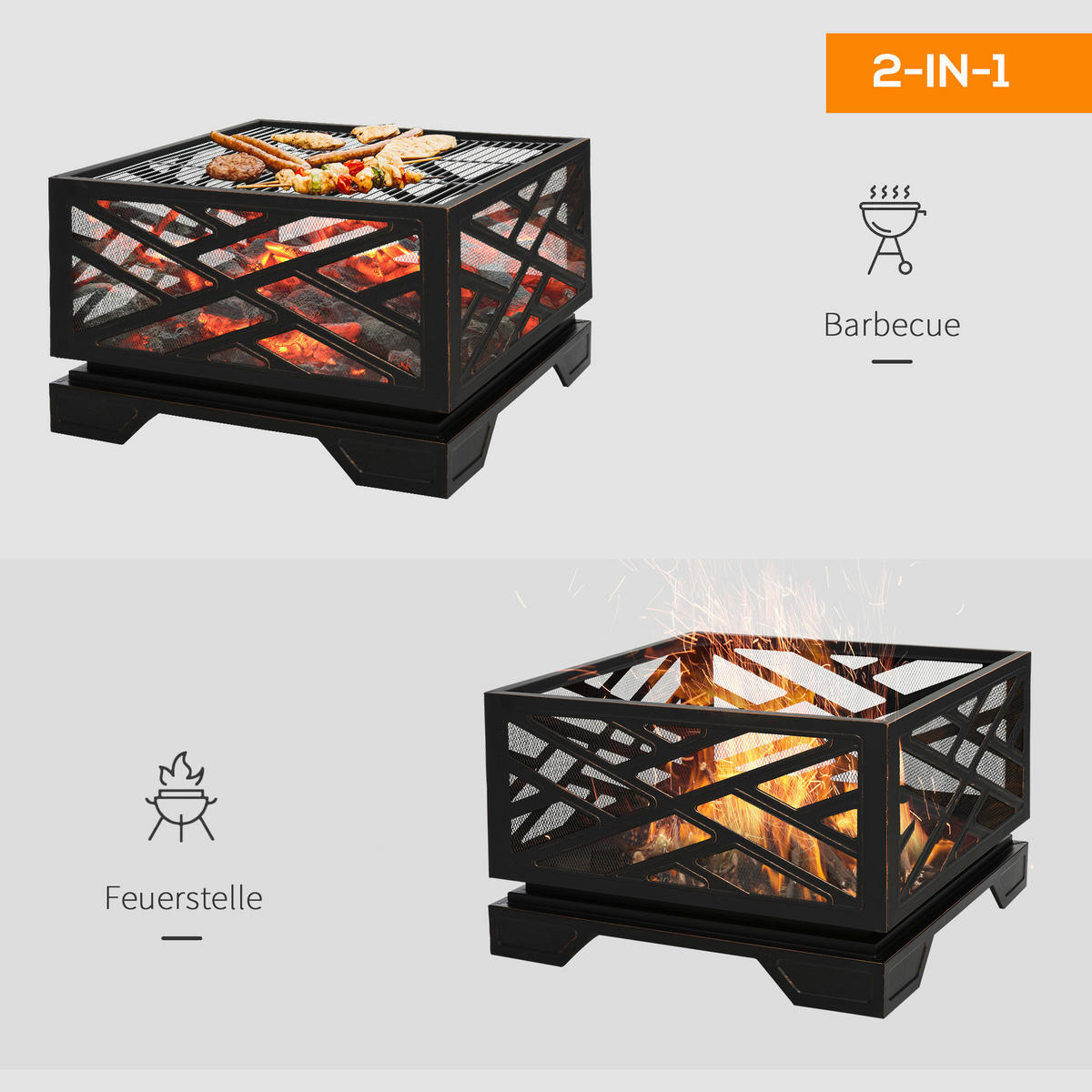 Outsunny Feuerschale schwarz Eisen B/H/L: ca. 66x66x66 cm Feuerschale - schwarz (66,00/66,00/66,00cm) - Outsunny
