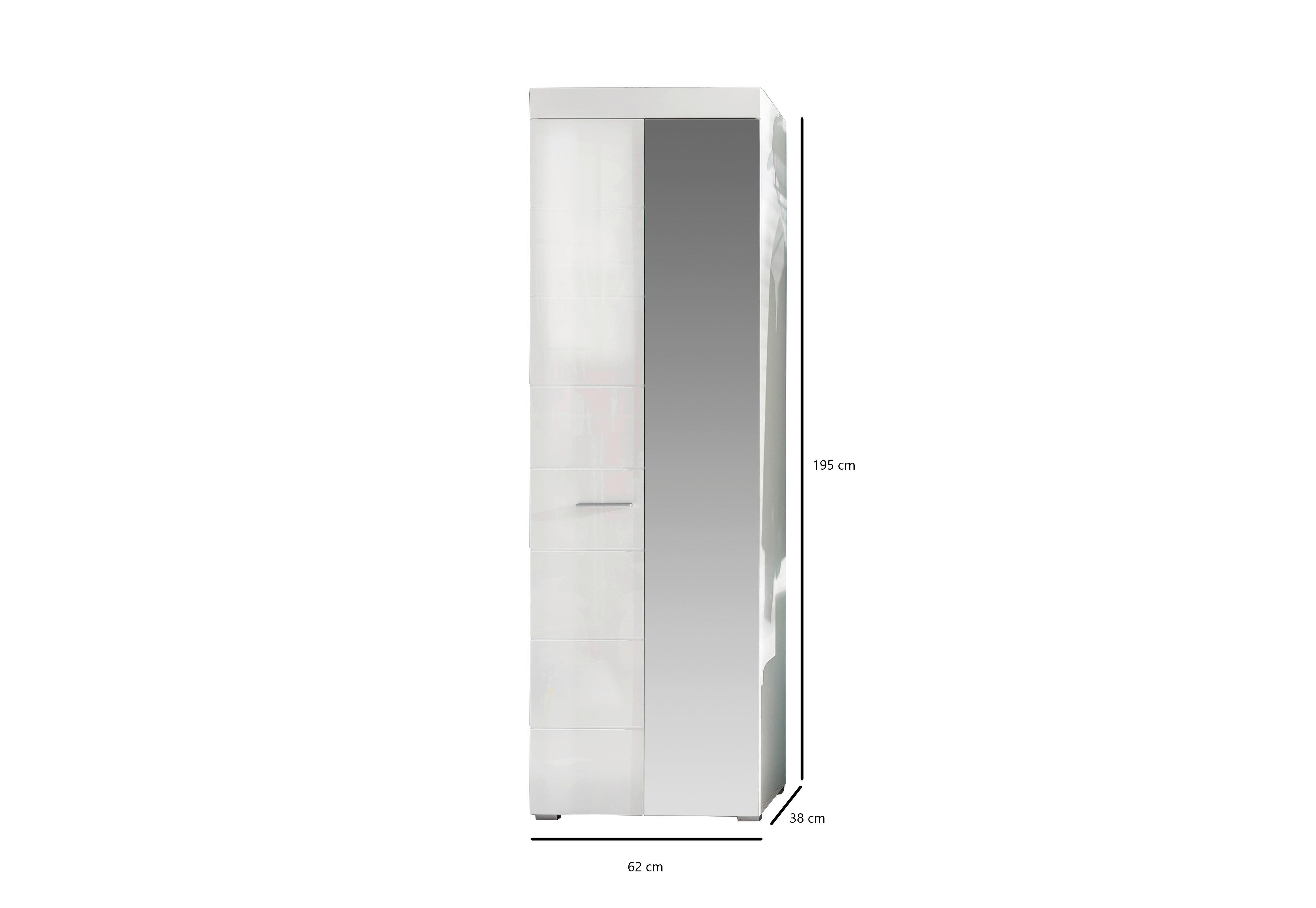 Garderobenschrank Amanda weiß Hochglanz B/H/T: ca. 62x195x38 cm Amanda - weiß (62,00/195,00/38,00cm) - Trendteam