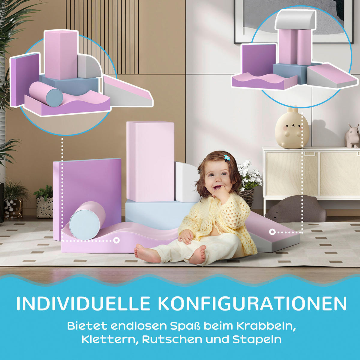 HOMCOM Softbausteine B/H/L: ca. 40x11x60 cm Softbausteine - multicolor (60,00/40,00/11,00cm) - HOMCOM