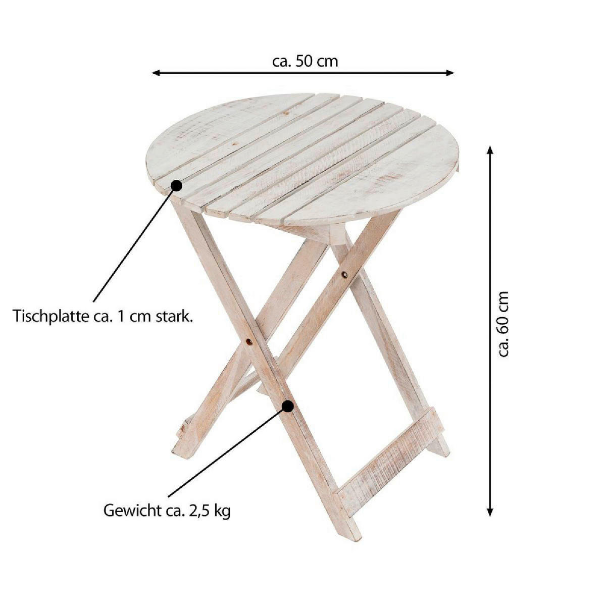 VCM Gartentisch natur Holz H/D: ca. 60x50 cm Gartentisch - natur (50,00/60,00cm) - VCM