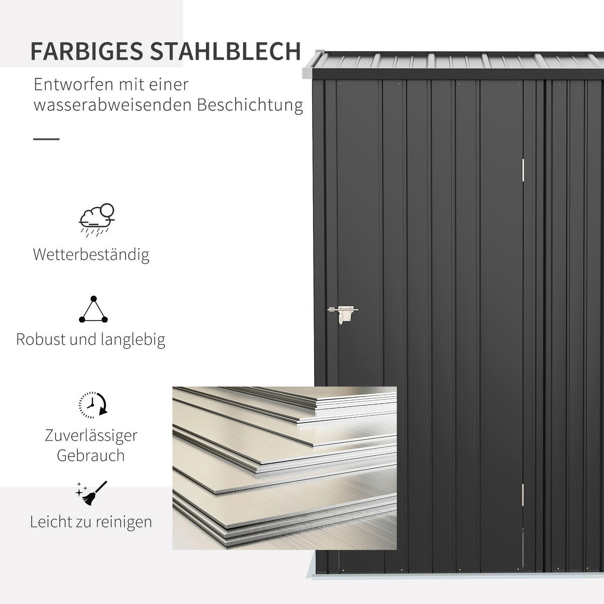 Outsunny Gartenhaus schwarz B/H/L: ca. 94,5x196x161,5 cm Gartenhaus - schwarz (161,50/94,50/196,00cm) - Outsunny