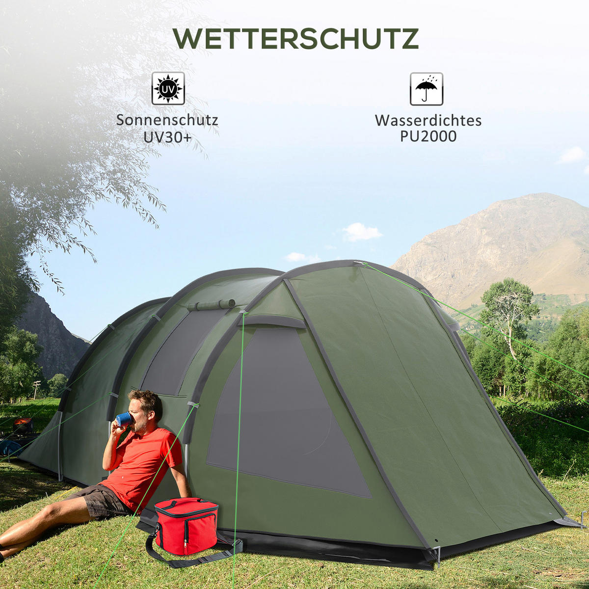 Outsunny Campingzelt B/H/L: ca. 264x172x475 cm Campingzelt - grün (475,00/264,00/172,00cm) - Outsunny