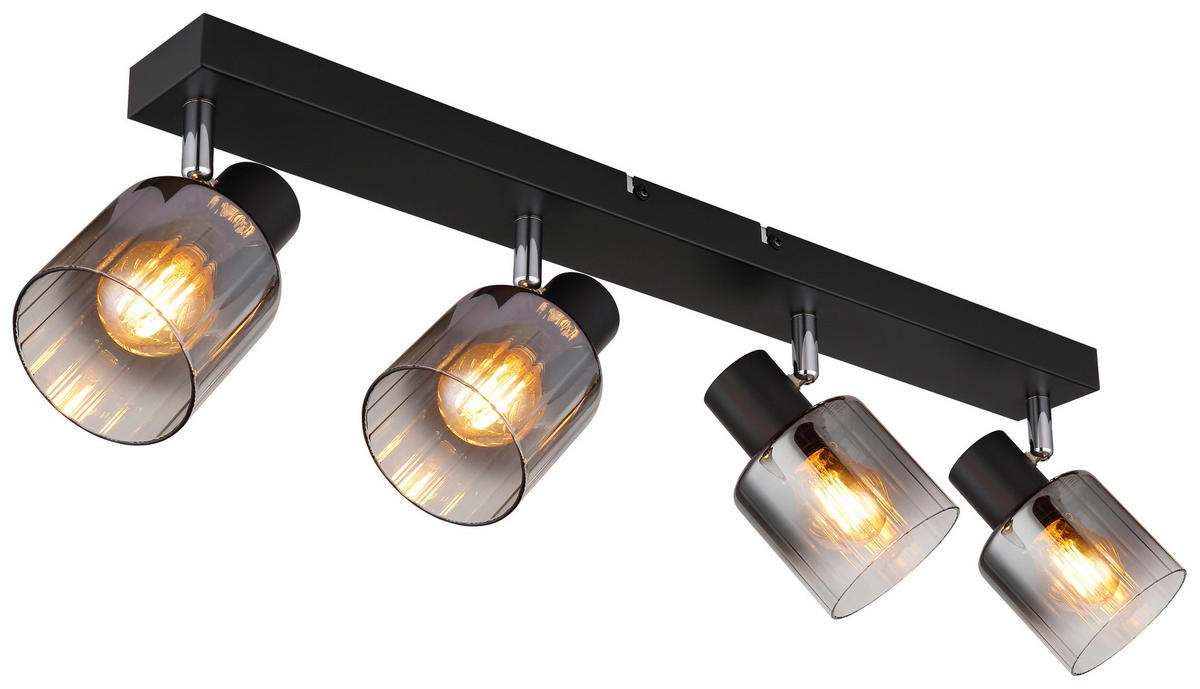 GLOBO Spot JACK 80400408 Rauch schwarz klar Metall Glas B/H/L: ca. 56x13,5x8 cm E14 4 Brennstellen JACK - klar/schwarz (8,00/56,00/13,50cm) - GLOBO