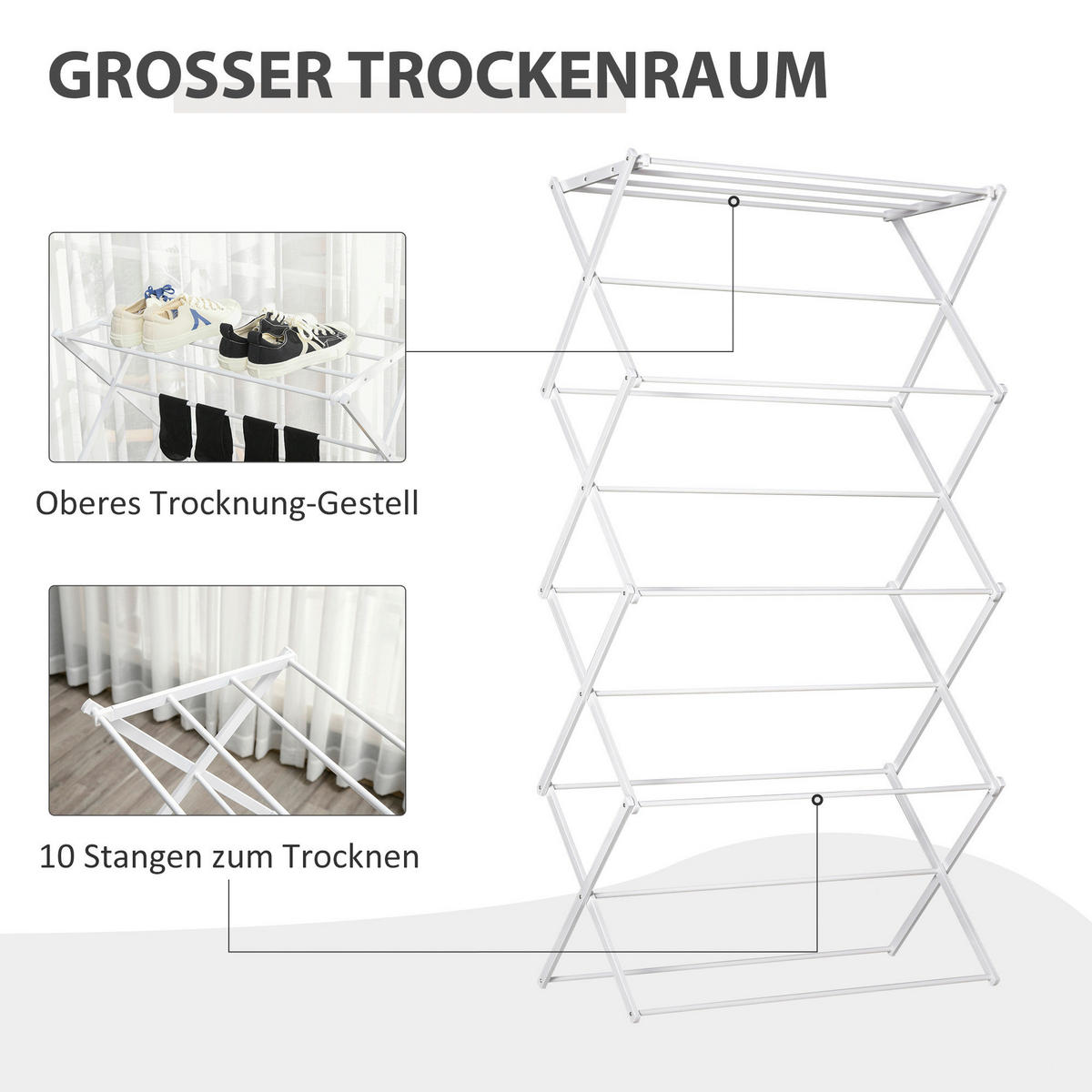 HOMCOM Wäscheständer weiß Kunststoff B/H/L: ca. 35x74x144 cm Wäscheständer - weiß (144,00/35,00/74,00cm) - HOMCOM
