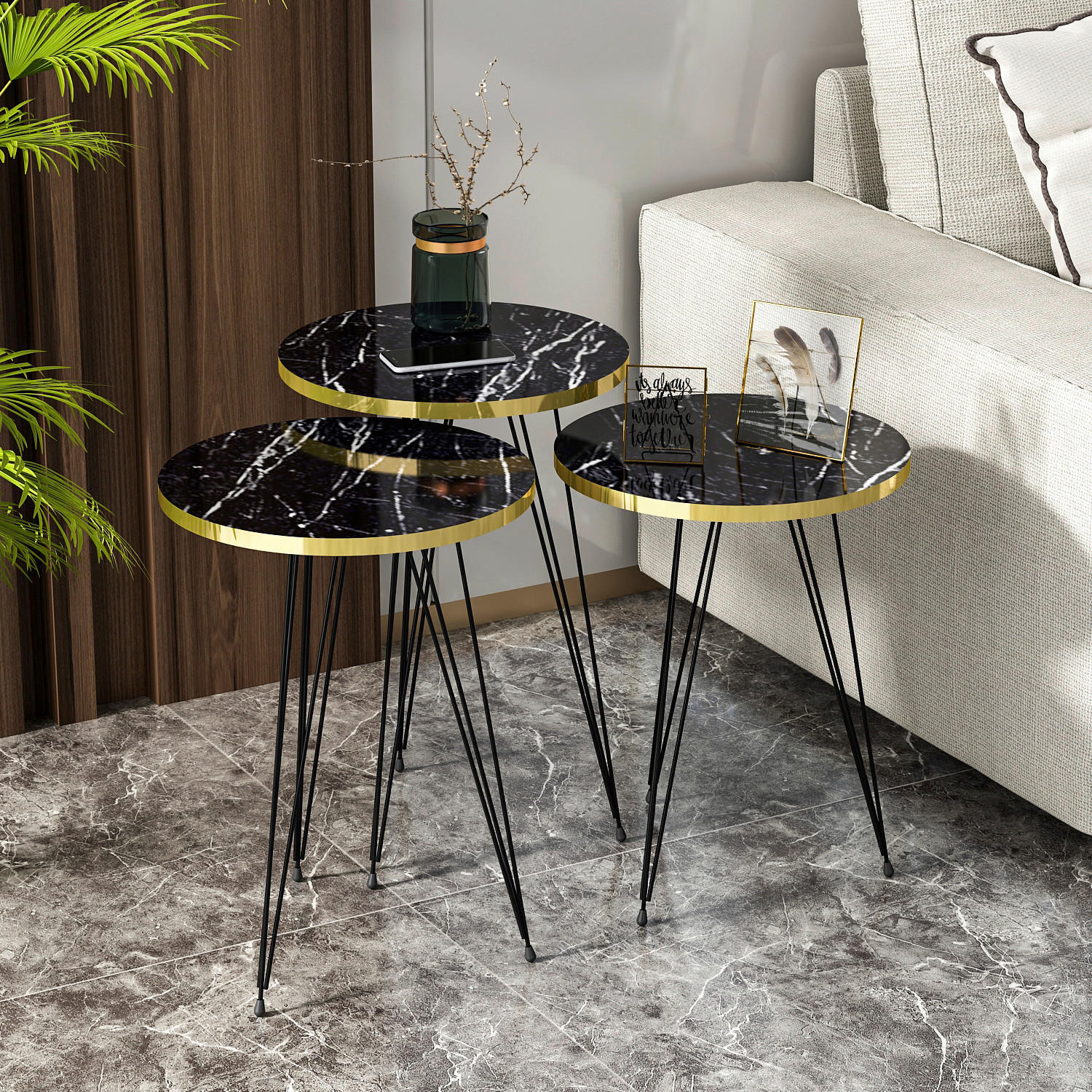 Beistelltisch 3er-Set. 21286139 schwarz Marmoroptik B/H/T: ca. 38x53,5x38 cm 3er-Set. 21286139 - schwarz/Marmoroptik (38,00/53,50/38,00cm) - moebel17