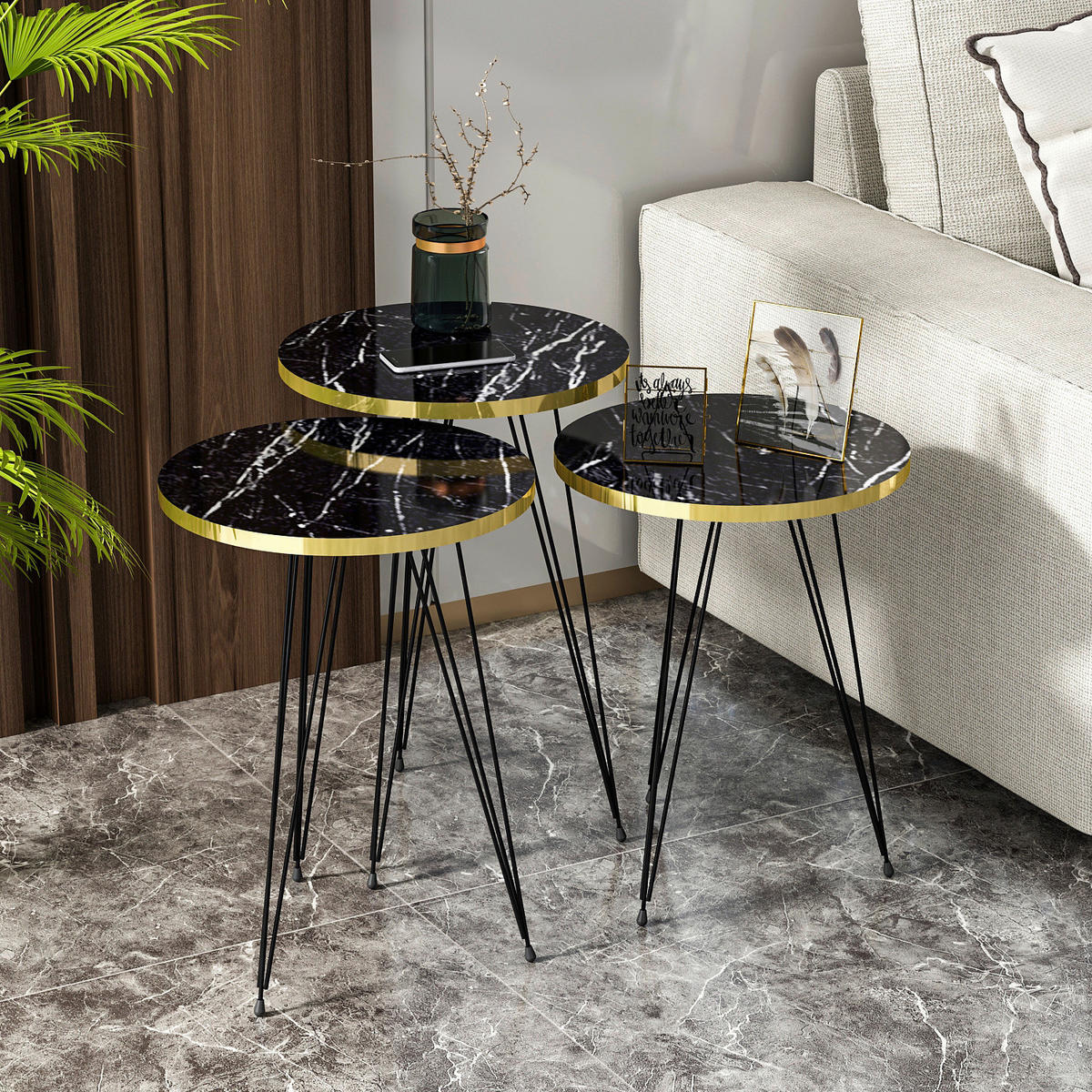 Beistelltisch 3er-Set. 21286139 schwarz Marmoroptik B/H/T: ca. 38x53,5x38 cm 3er-Set. 21286139 - schwarz/Marmoroptik (38,00/53,50/38,00cm) - moebel17