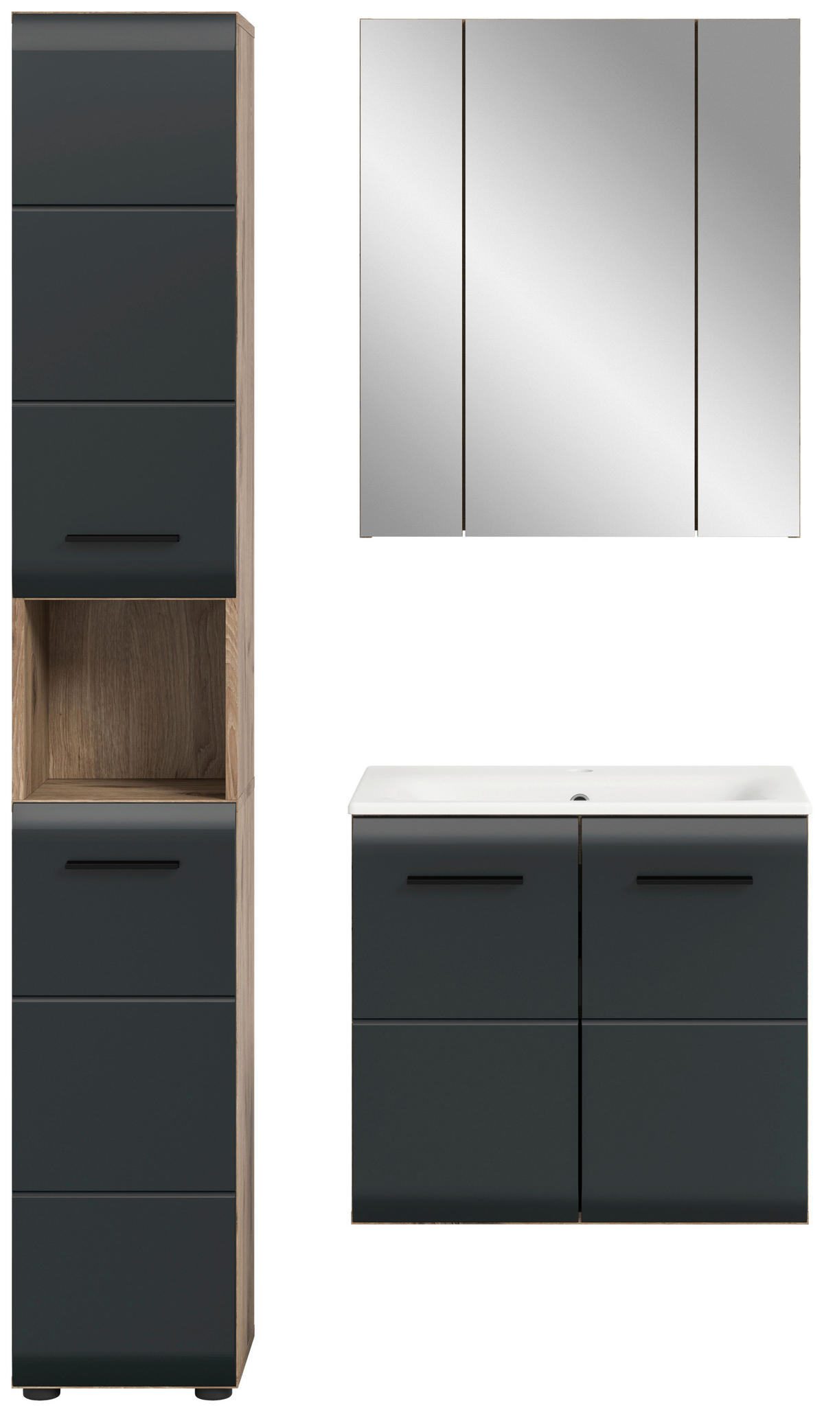 Badezimmer-Set Ice Nox Oak Nachbildung schwarz matt B/H/T: ca. 105x185x46 cm Ice - schwarz (105,00/185,00/46,00cm) - xonox.home