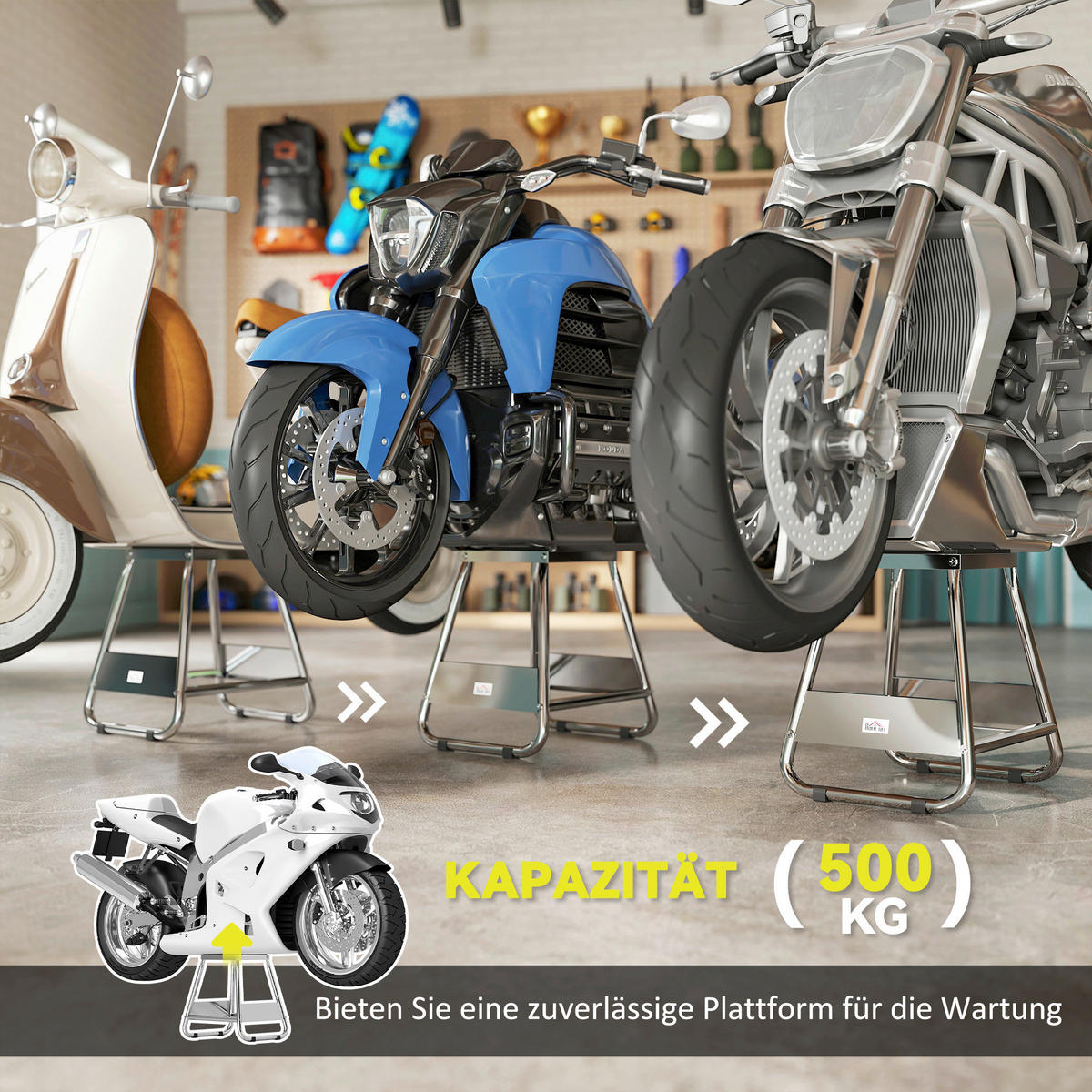 HOMCOM Motorradständer B/H/L: ca. 36x40,5x40 cm Motorradständer - grau (40,00/36,00/40,50cm) - HOMCOM