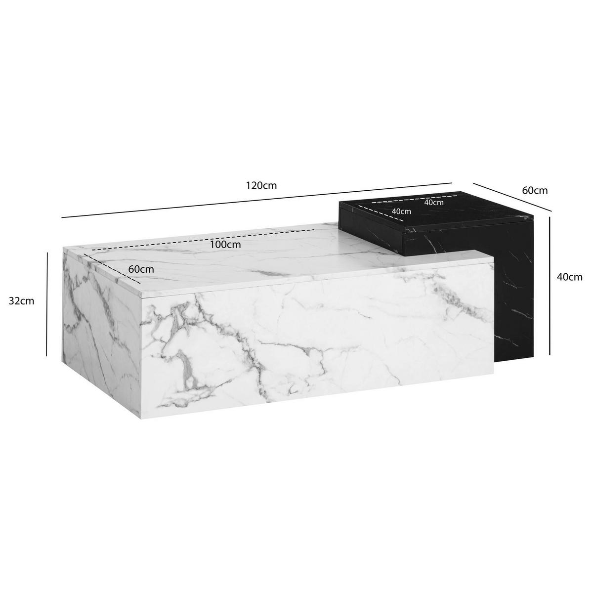 Couchtisch weiß Marmor Optik schwarz B/H/T: ca. 120x40x60 cm Couchtisch - weiß/schwarz (120,00/40,00/60,00cm) - Wohnling