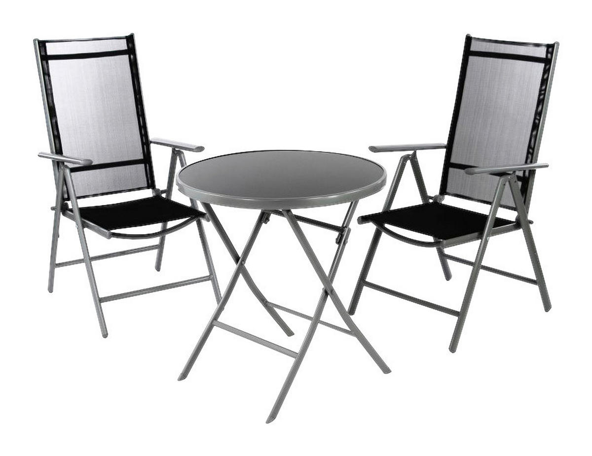 VCM Gartensitzgruppe schwarz Stahl B/H/T: ca. 56x105x65 cm Gartensitzgruppe_3tlg. - schwarz (56,00/105,00/65,00cm) - VCM