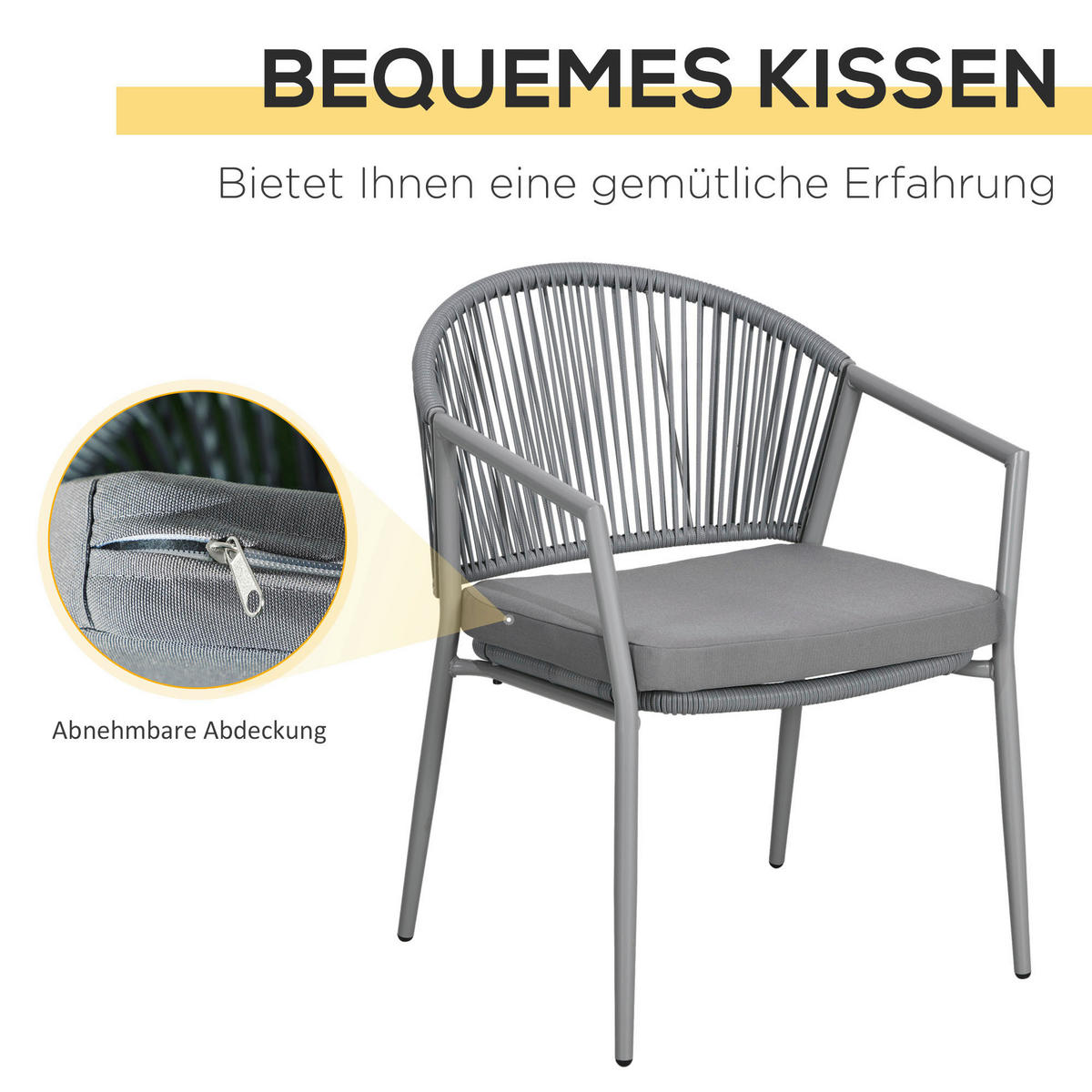 Outsunny Bistro-Set hellgrau Stahl B/H/L: ca. 62x78x58 cm Bistro-Set - hellgrau (58,00/62,00/78,00cm) - Outsunny