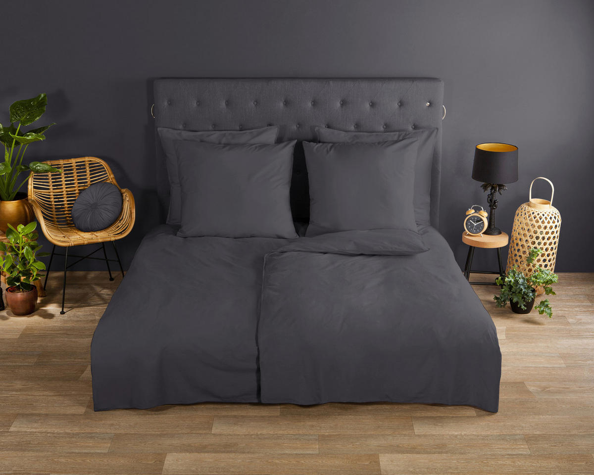 Baumwoll Bettwäsche Bettwäsche-Baumwolle_uni anthrazit - anthrazit (135,00/200,00cm) - Good Morning