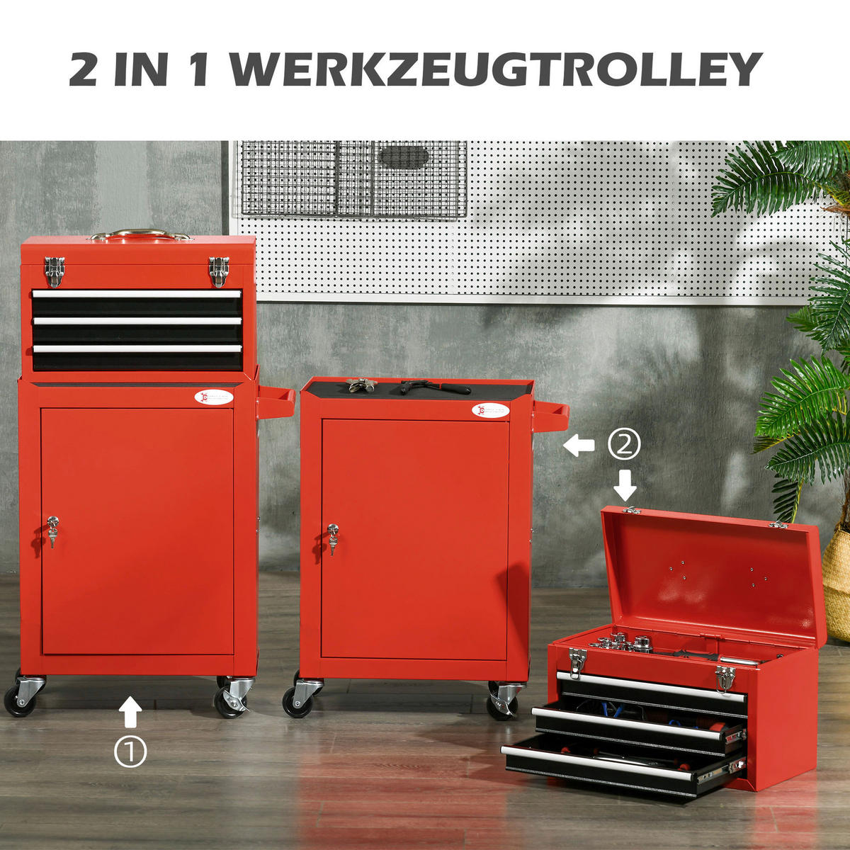 Werkstatt-Zubehör rot B/H/L: ca. 28x46x94 cm Werkzeugwagen - rot (94,00/28,00/46,00cm) - DURHAND