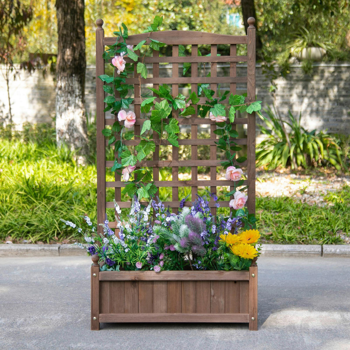 Outsunny Pflanzkasten braun Holz B/H/L: ca. 28x120x64 cm Rankkasten 845-463 - braun (64,00/28,00/120,00cm) - Outsunny