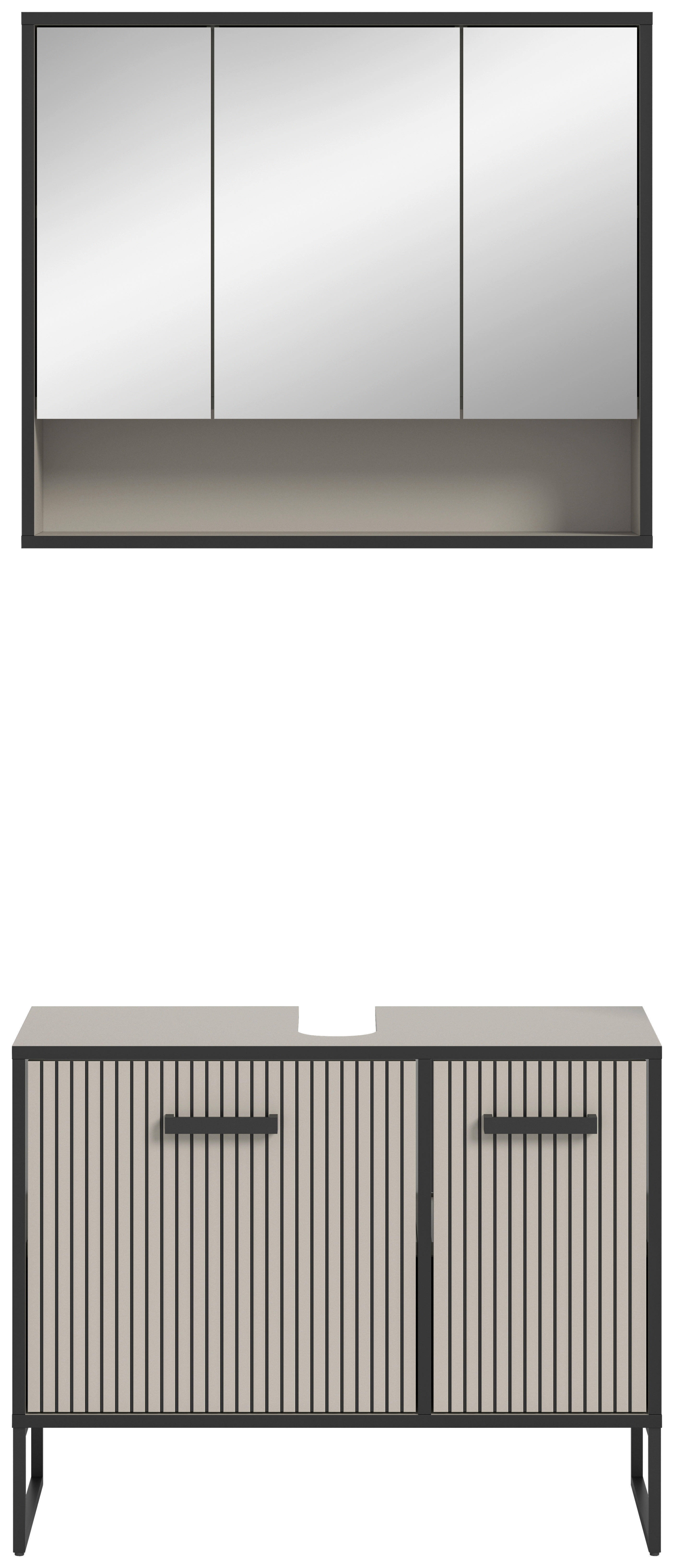 Thumbnail - Badezimmer-Set BAGNO schwarz Kaschmirgrau Nachbildung B/H/T: ca. 80x192x36 cm