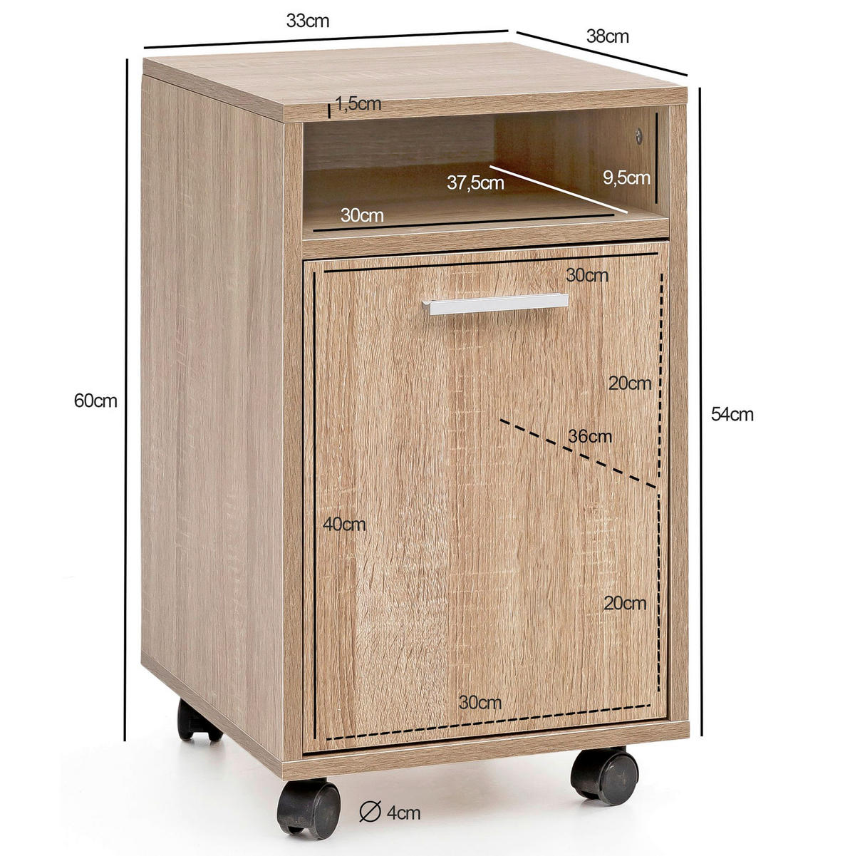 Rollcontainer braun Spanplatte B/H/T: ca. 33x60x38 cm Rollcontainer - braun (33,00/60,00/38,00cm) - Wohnling