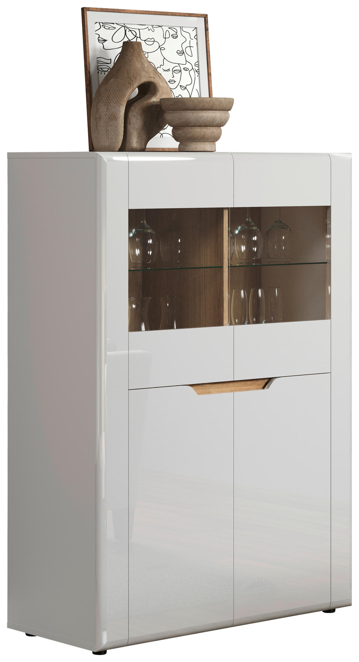 Highboard Marlon Eiche Evoke Coast Nachbildung weiß Hochglanz B/H/T: ca. 96x132x39 cm Marlon - Eiche/weiß (96,00/132,00/39,00cm)