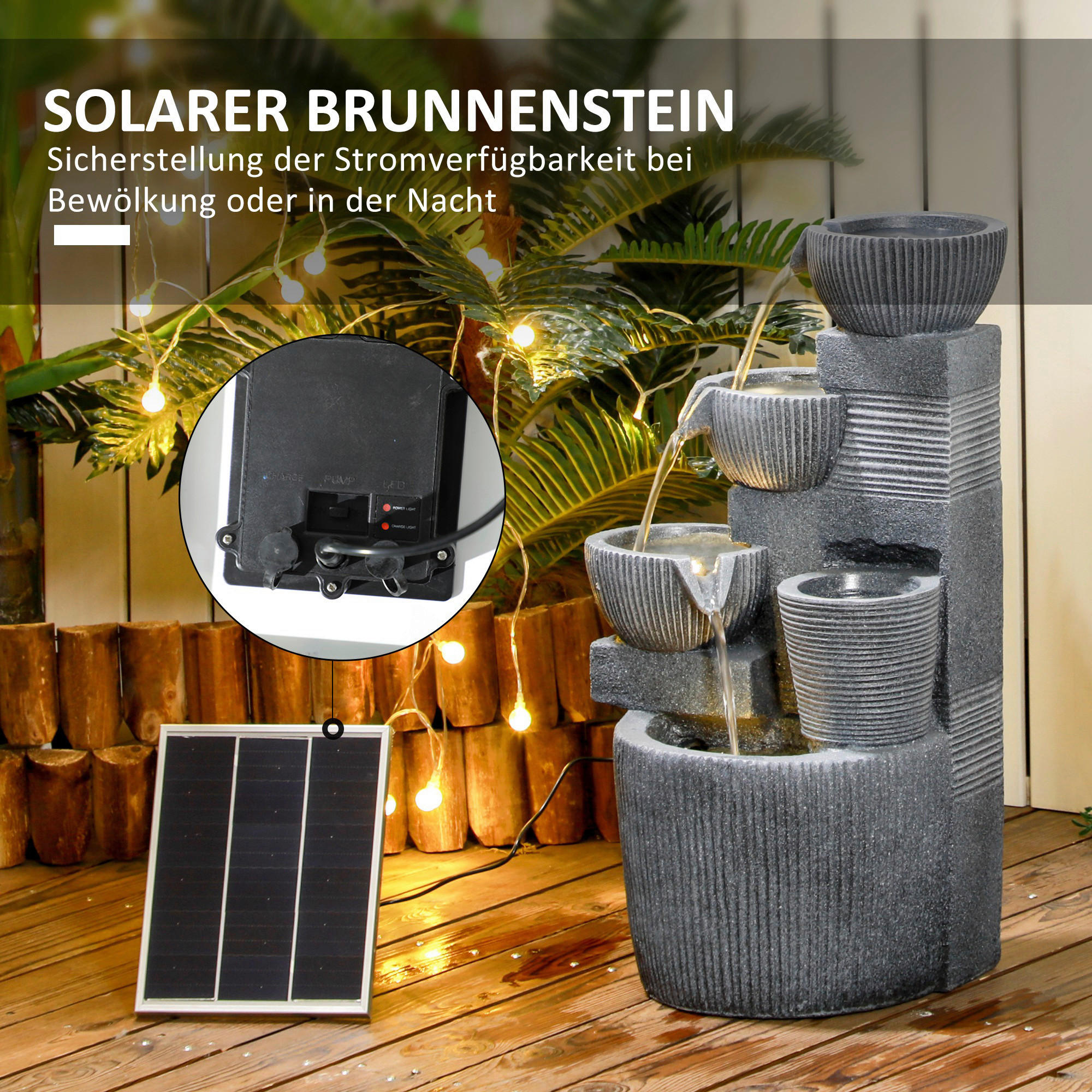 Outsunny Gartenbrunnen dunkelgrau B/H/L: ca. 27x57x31 cm Gartenbrunnen - dunkelgrau (31,00/27,00/57,00cm) - Outsunny