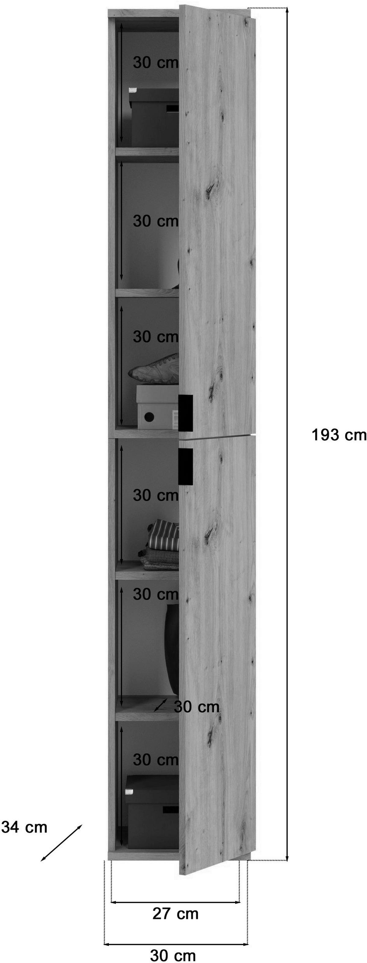 Badhochschrank PROJEKT Eiche Artisan Nachbildung B/H/T: ca. 30x193x34 cm PROJEKT - Eiche (30,00/193,00/34,00cm) - xonox.home