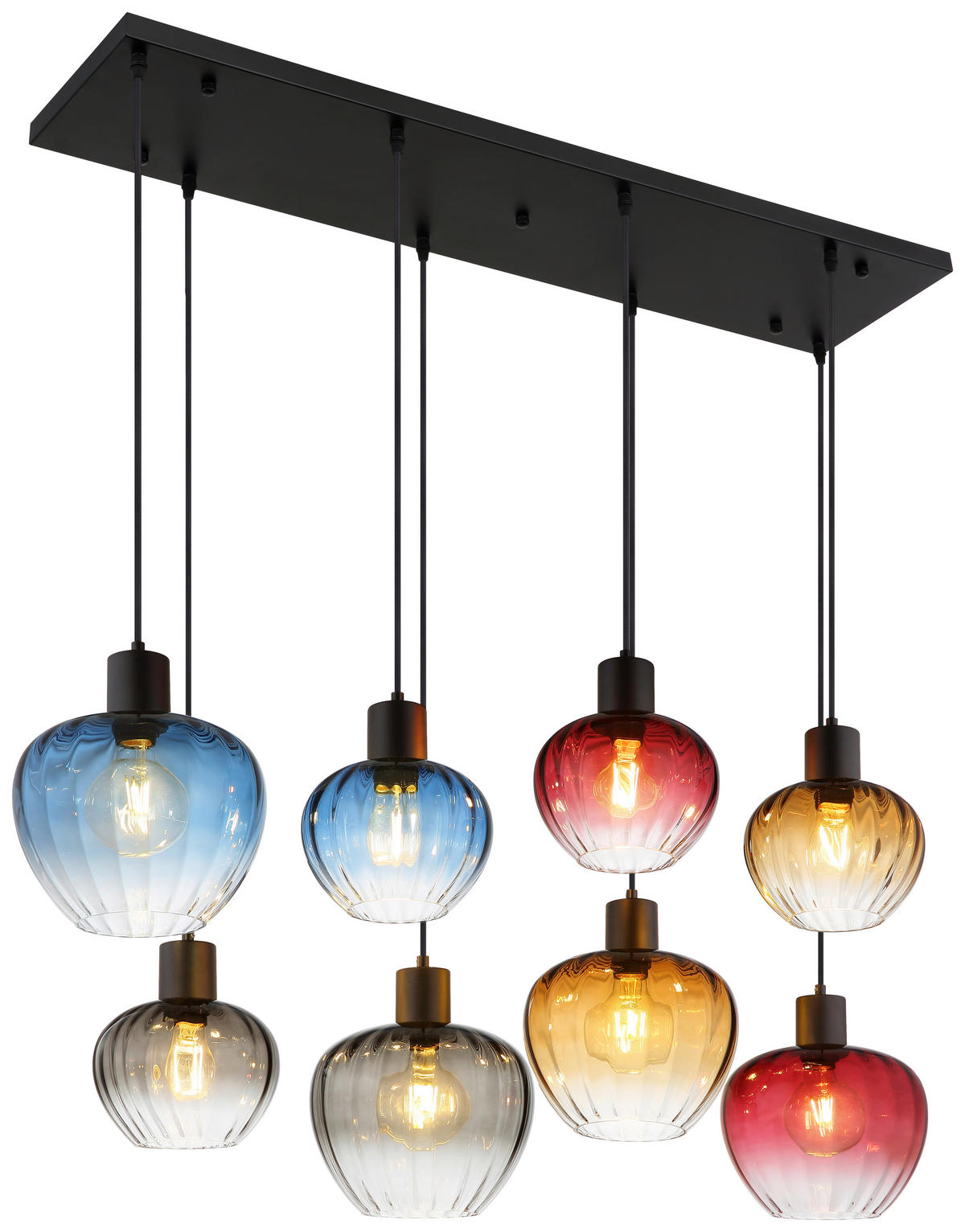 GLOBO Pendelleuchte TOY 30140817 bunt schwarz Metall Glas B/H/L: ca. 110x120x42 cm E27 8 Brennstellen TOY - bunt/schwarz (42,00/110,00/120,00cm) - GLOBO