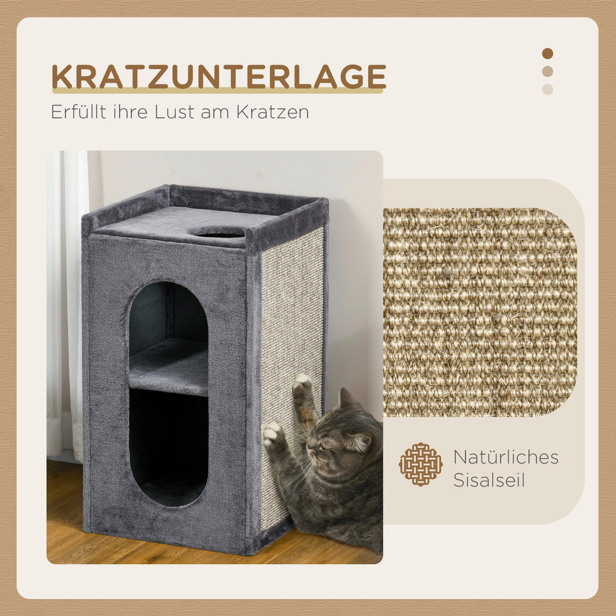 PawHut Tier-Zubehör grau Spanplatte B/H/L: ca. 45x45x81 cm Kratztonne - grau (81,00/45,00/45,00cm) - PawHut