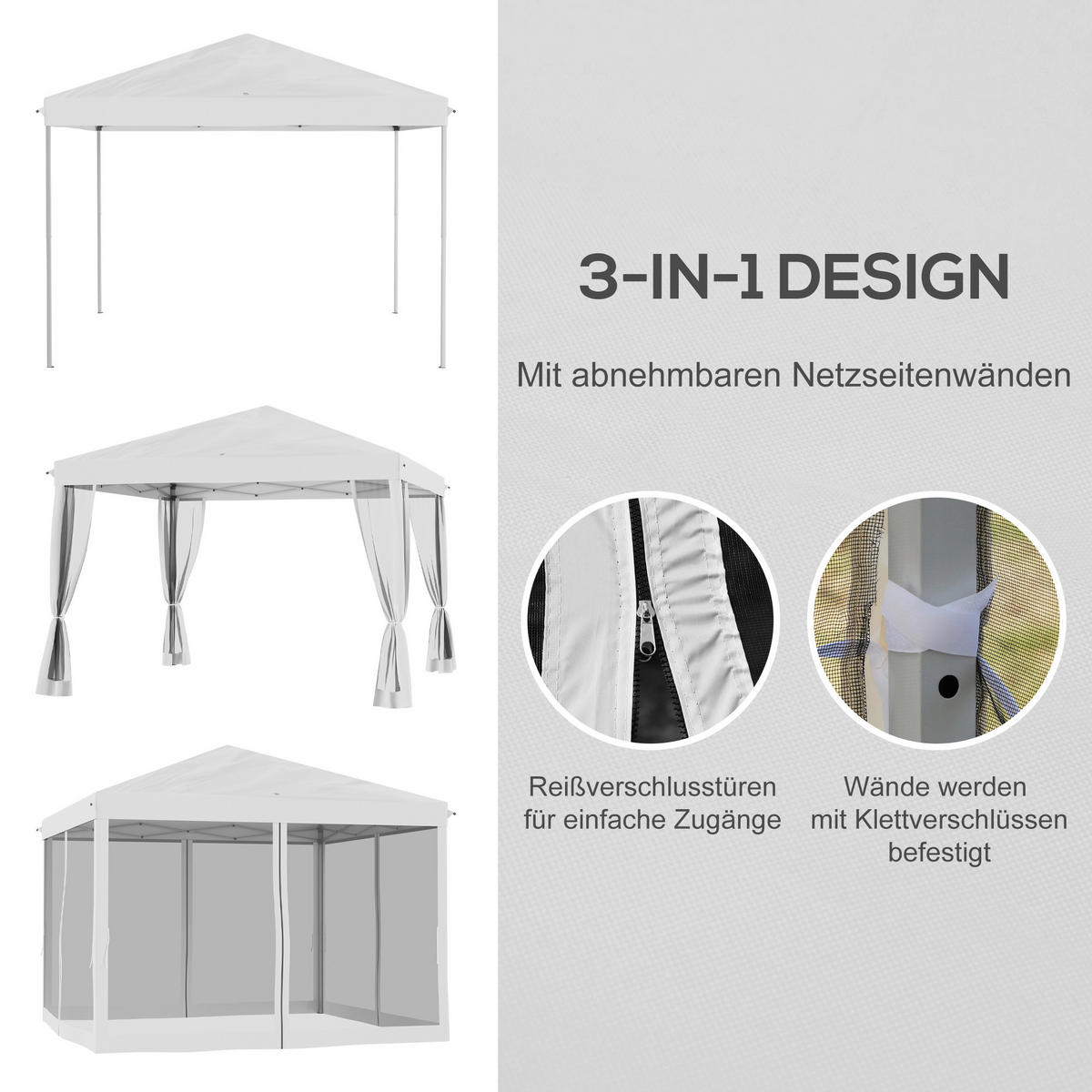 Outsunny Pavillon schwarz Metall B/H/L: ca. 295x260x295 cm Pavillon - schwarz/cremeweiß (295,00/295,00/260,00cm) - Outsunny