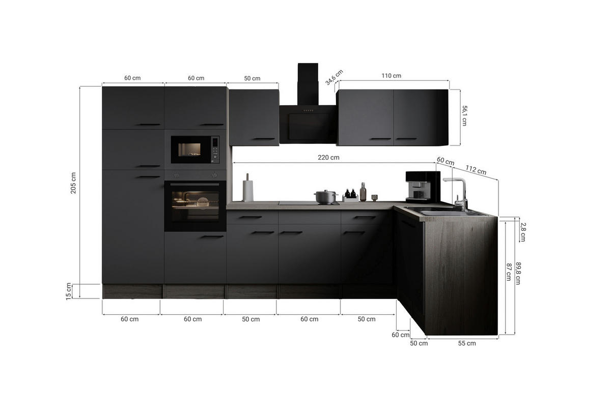 Winkelküche Oliver B/H/T: ca. 340x205x172 cm Oliver - Eiche/grau (340,00/205,00/172,00cm) - Respekta