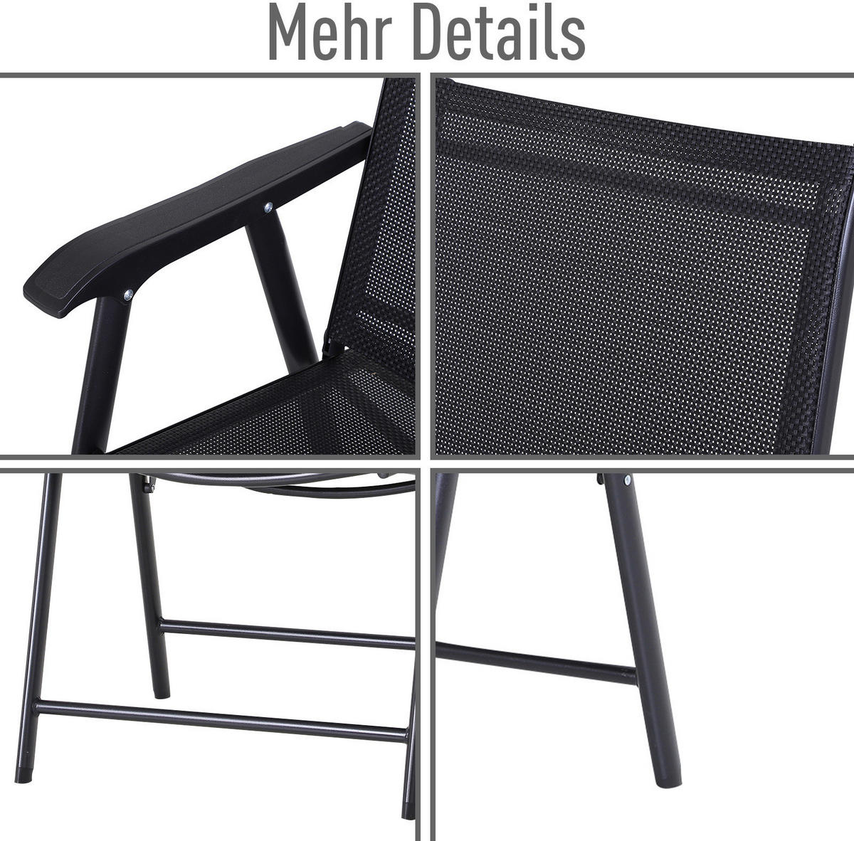 Outsunny Klappsessel grau Metall B/H/T: ca. 58x94x64 cm Klappstuhl_im_2er-Set - grau (58,00/94,00/64,00cm) - Outsunny