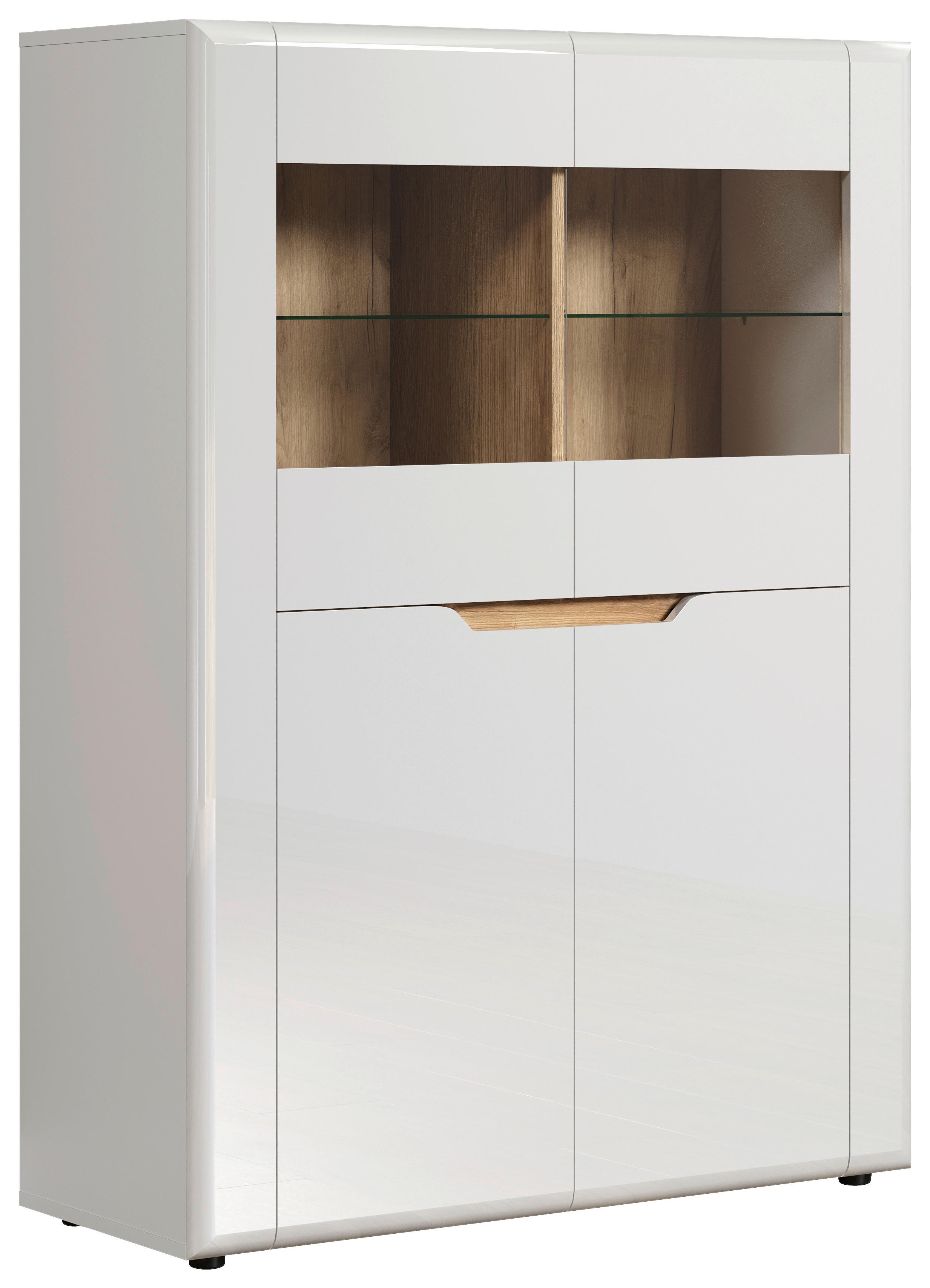 Highboard Marlon Eiche Evoke Coast Nachbildung weiß Hochglanz B/H/T: ca. 96x132x39 cm