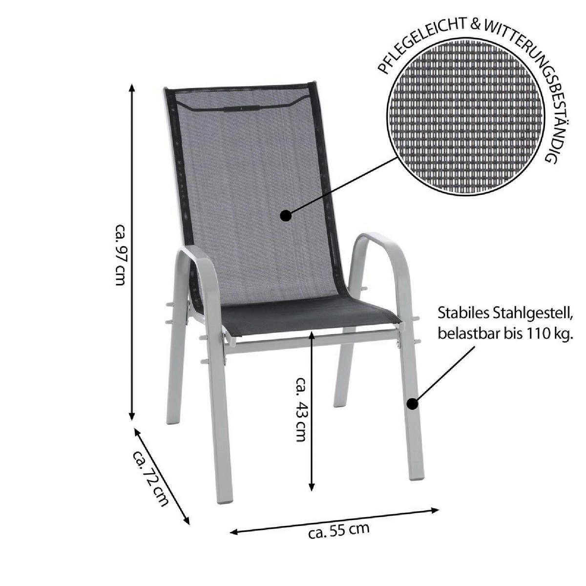 VCM Stapelsessel 4er Set schwarz Textilene B/H/T: ca. 55x93x58 cm 4er Set - hellgrau/schwarz (55,00/93,00/58,00cm) - VCM