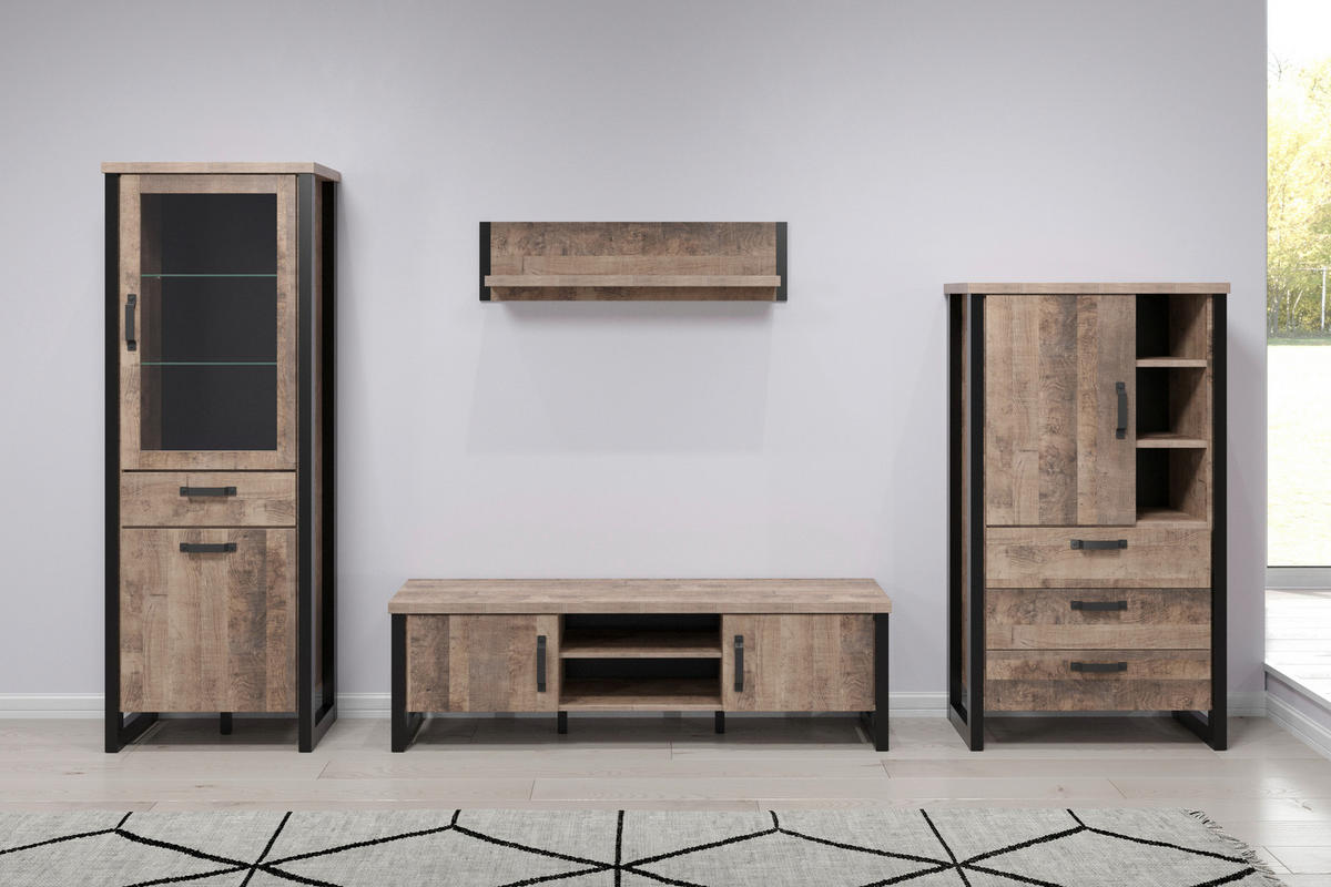 Wohnwand Emile Eiche Tabak Nachbildung B/H/T: ca. 353x195x45 cm Emile - Eiche (353,00/195,00/45,00cm) - Trendteam